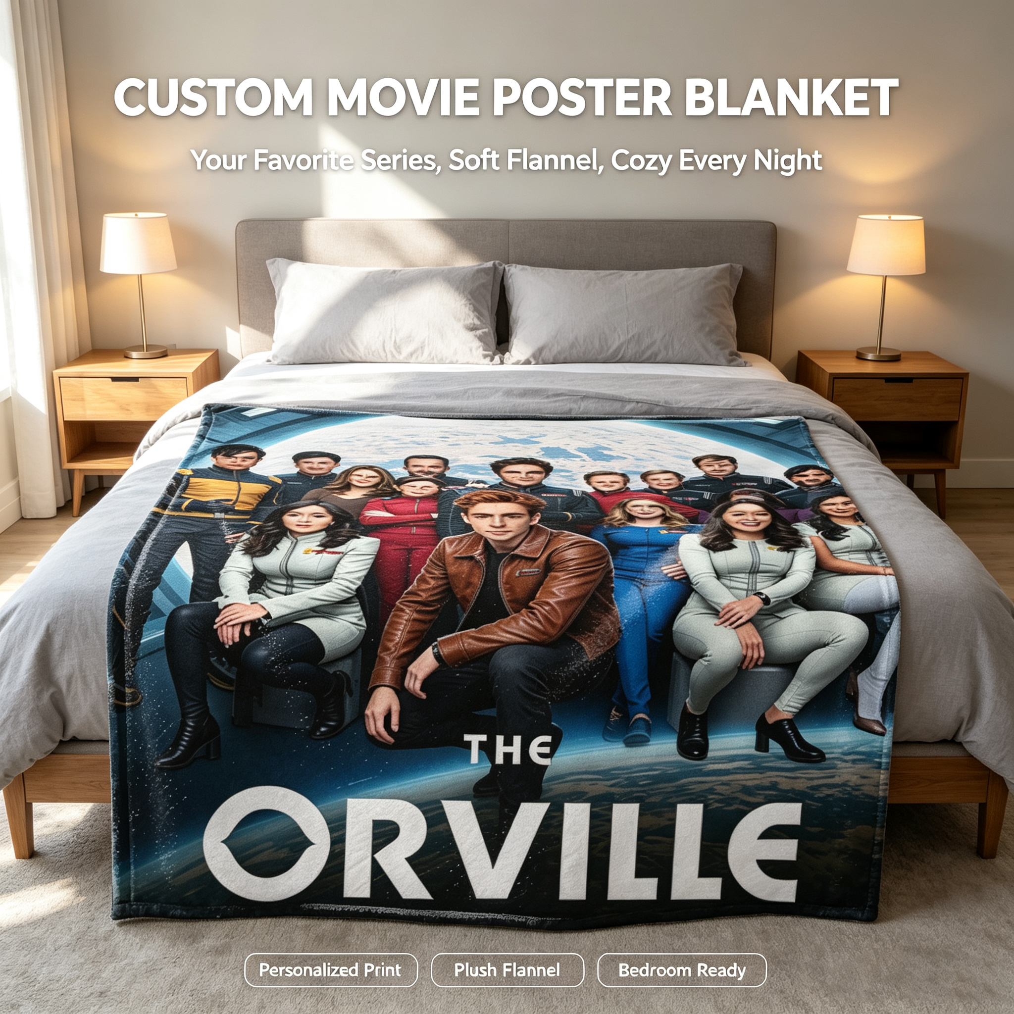 Custom Face Blanket The Orville Crew Flannel Blanket Sci-Fi Space Series Gift for Fans and Collectors