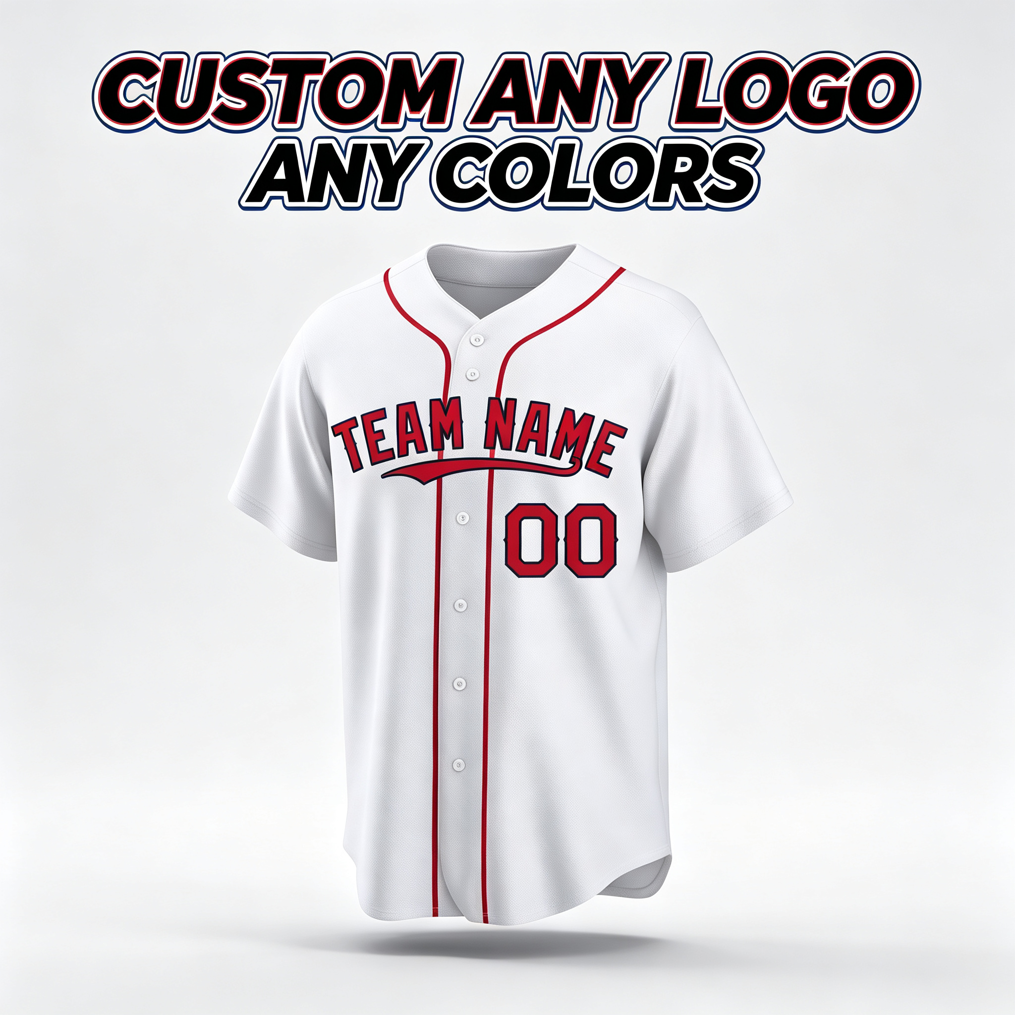 Custom Printed Boston City Style Baseball Jersey White Full Button Red Piping For Men And Youth