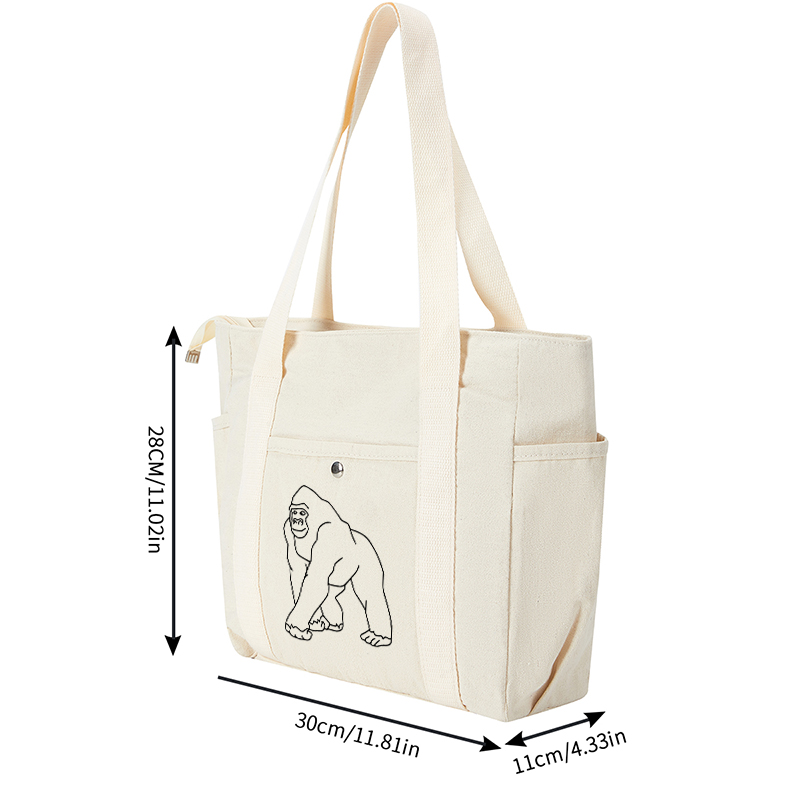 Multi Pocket Bag Cream White Gorilla Outline Print Design Multi Pocket Bag Cream White for Outdoor Travel Hiking Camping Men Women Adults