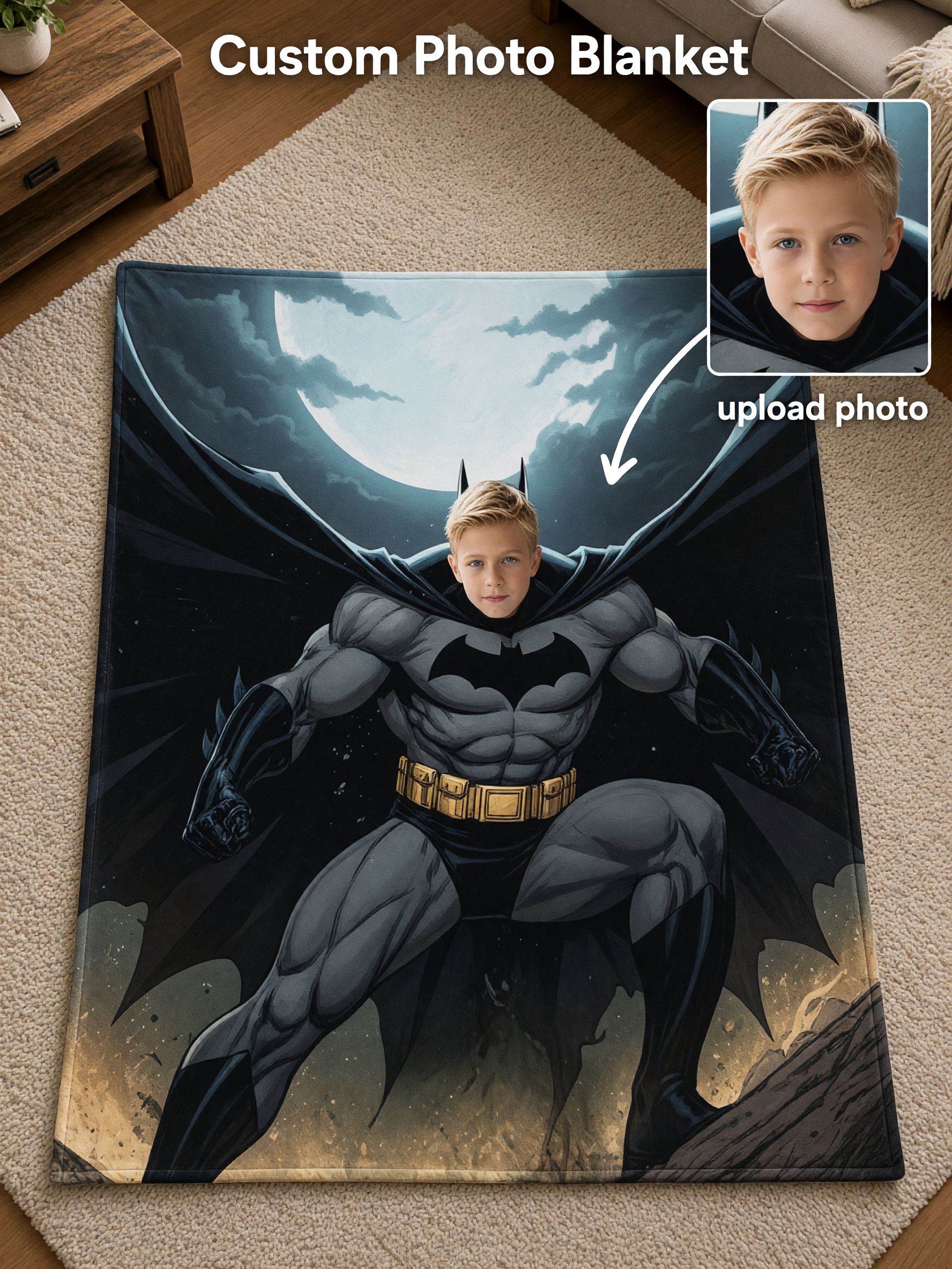 Custom Face Photo Blanket Personalized Superhero Flannel Throw Ultra Soft Bed Couch Wrap Warm Gift