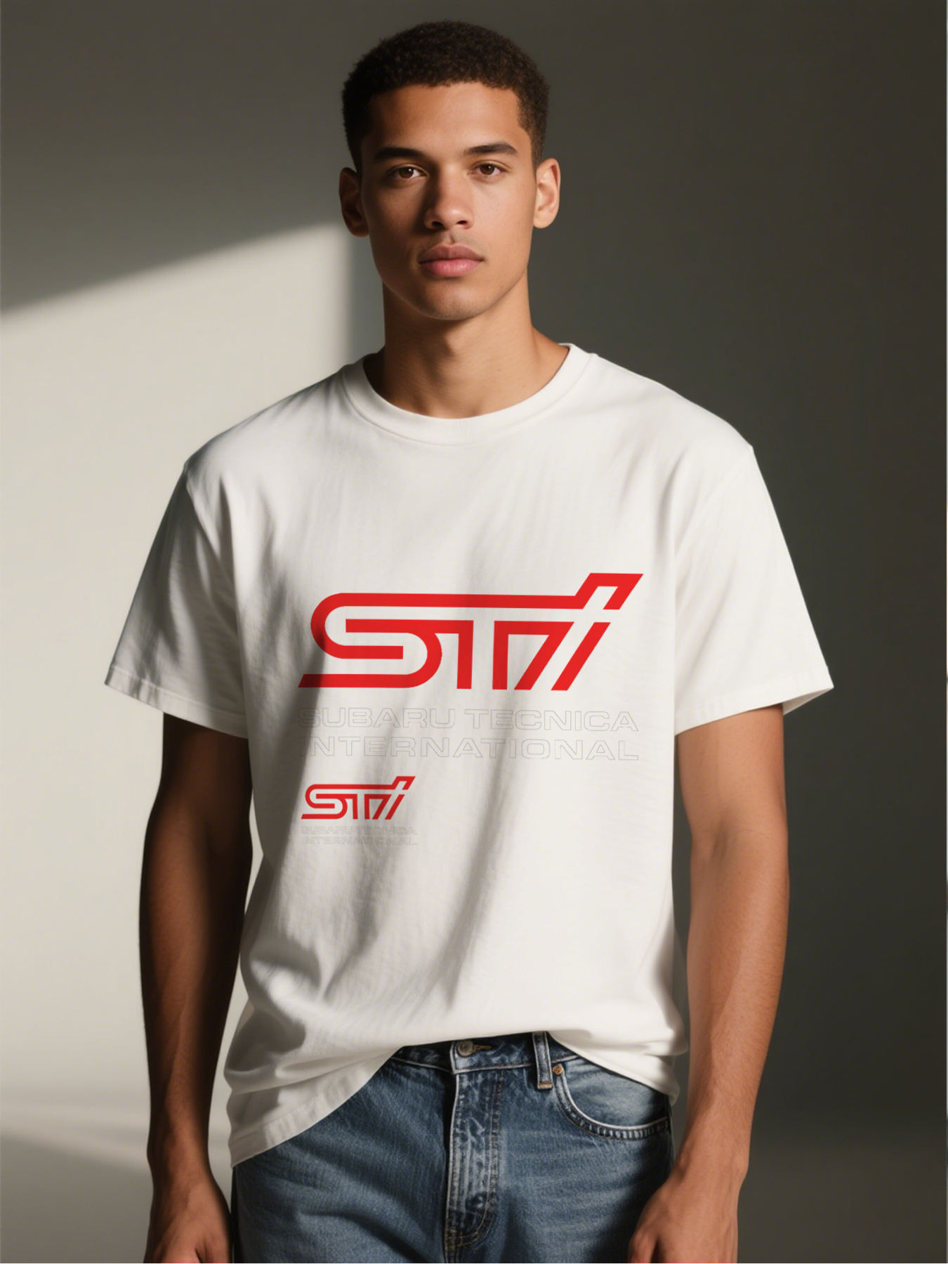 Men's STI Subaru Tecnica International Logo Print T-Shirt Casual Round Neck Summer Lightweight Breathable Short Sleeve Tee for Car Enthusiasts and Automotive Fans