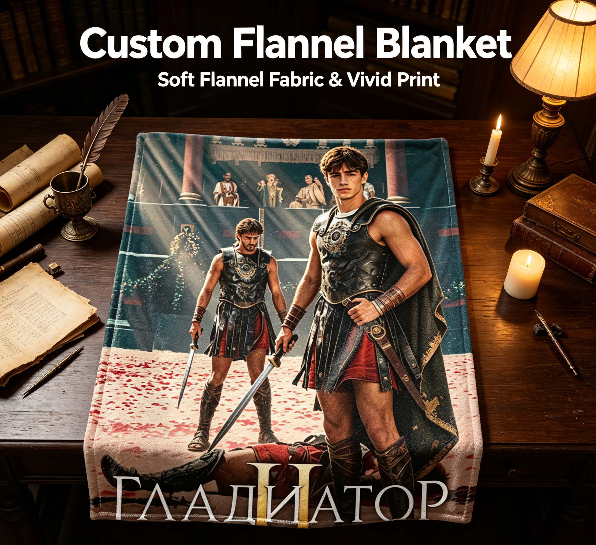 Custom Face Blanket Gladiator II Movie Inspired Flannel Blanket for Couch, Bed, or Travel – Perfect Gift for Movie Fans and Roman History Enthusiasts