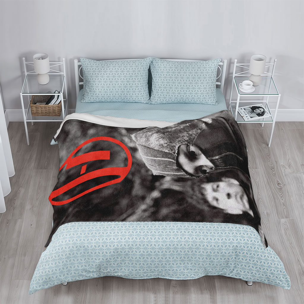Linkin Park Band Member in Black and White with Red Logo and Balaclava Scene - Blankets