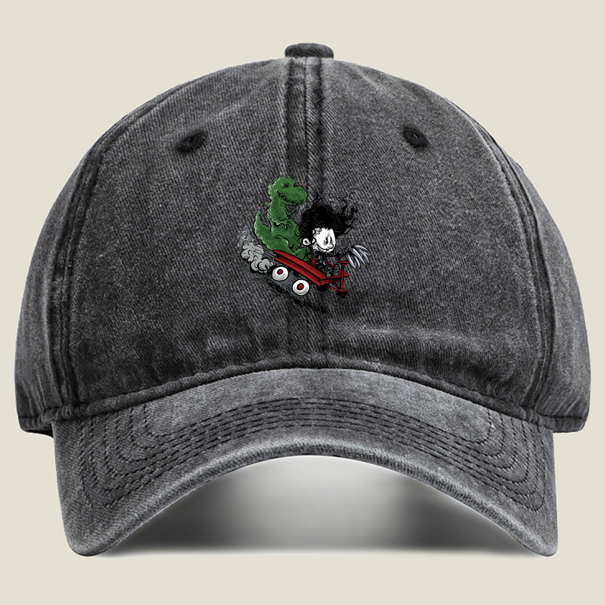 Coraline and the Green Monster in a Red Cart - Washed Denim - Baseball Cap