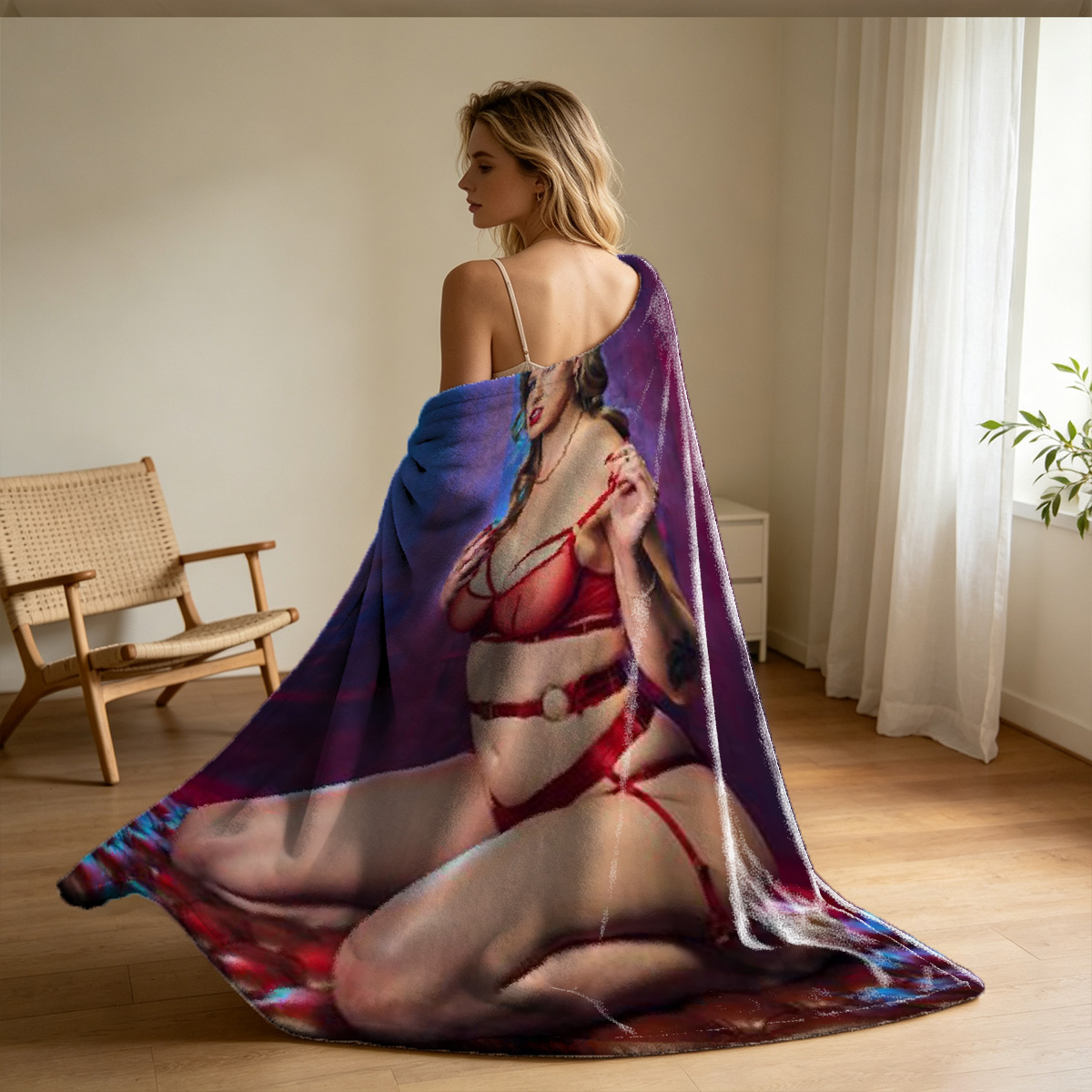 Beyoncé Nude in Purple Thong, Mirror Selfie on Bed - Blanket
