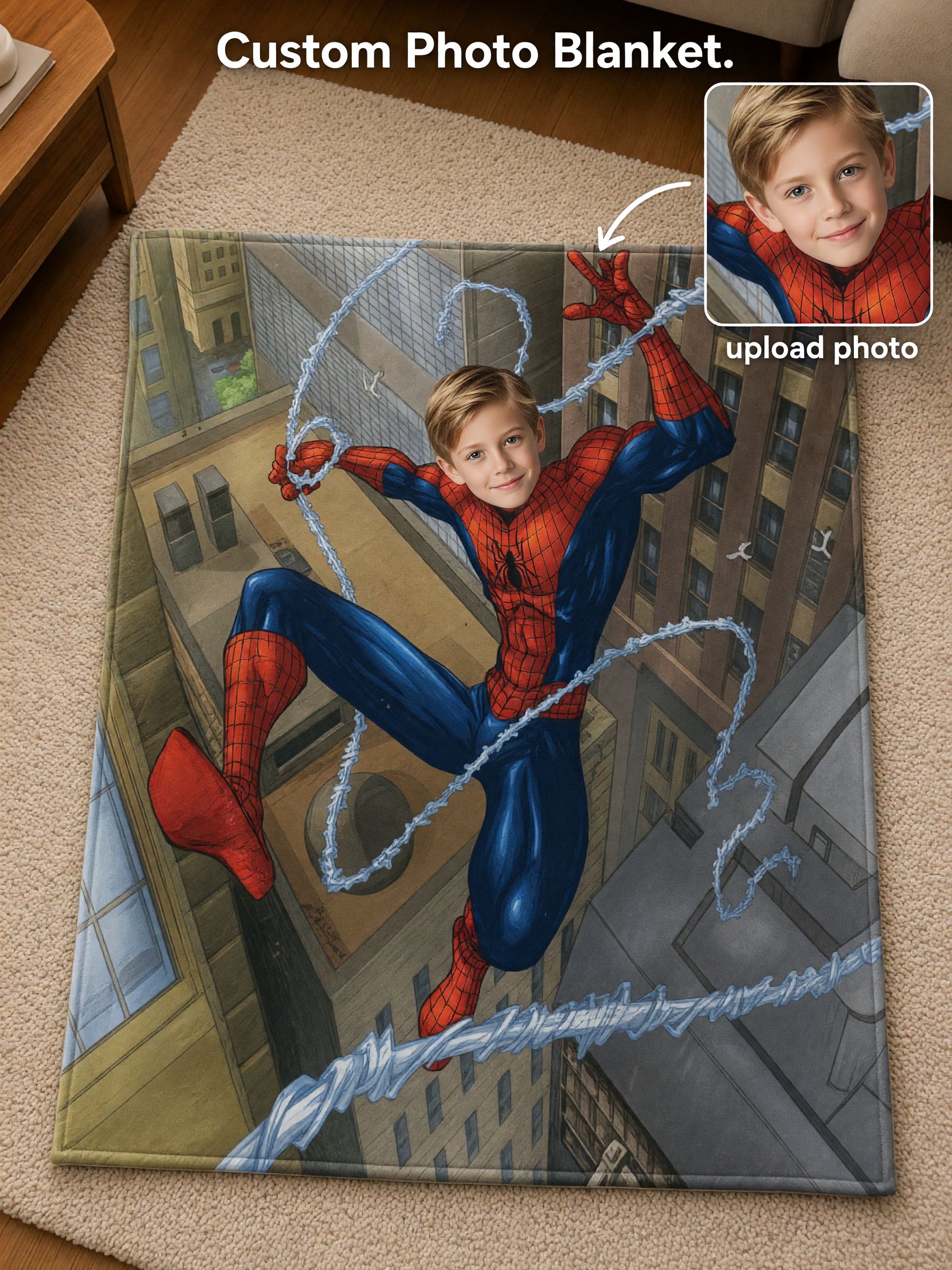 Personalized Face Superhero Flannel Fleece Blanket Custom Photo Throw Ultra Soft Warm Bedding Ideal Gift for Kids Boys