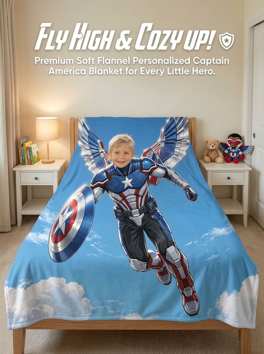 Custom Face Superhero Blanket Personalized Photo Fleece Throw Skin-Friendly Soft Flannel Cozy Gift for Kids and Family