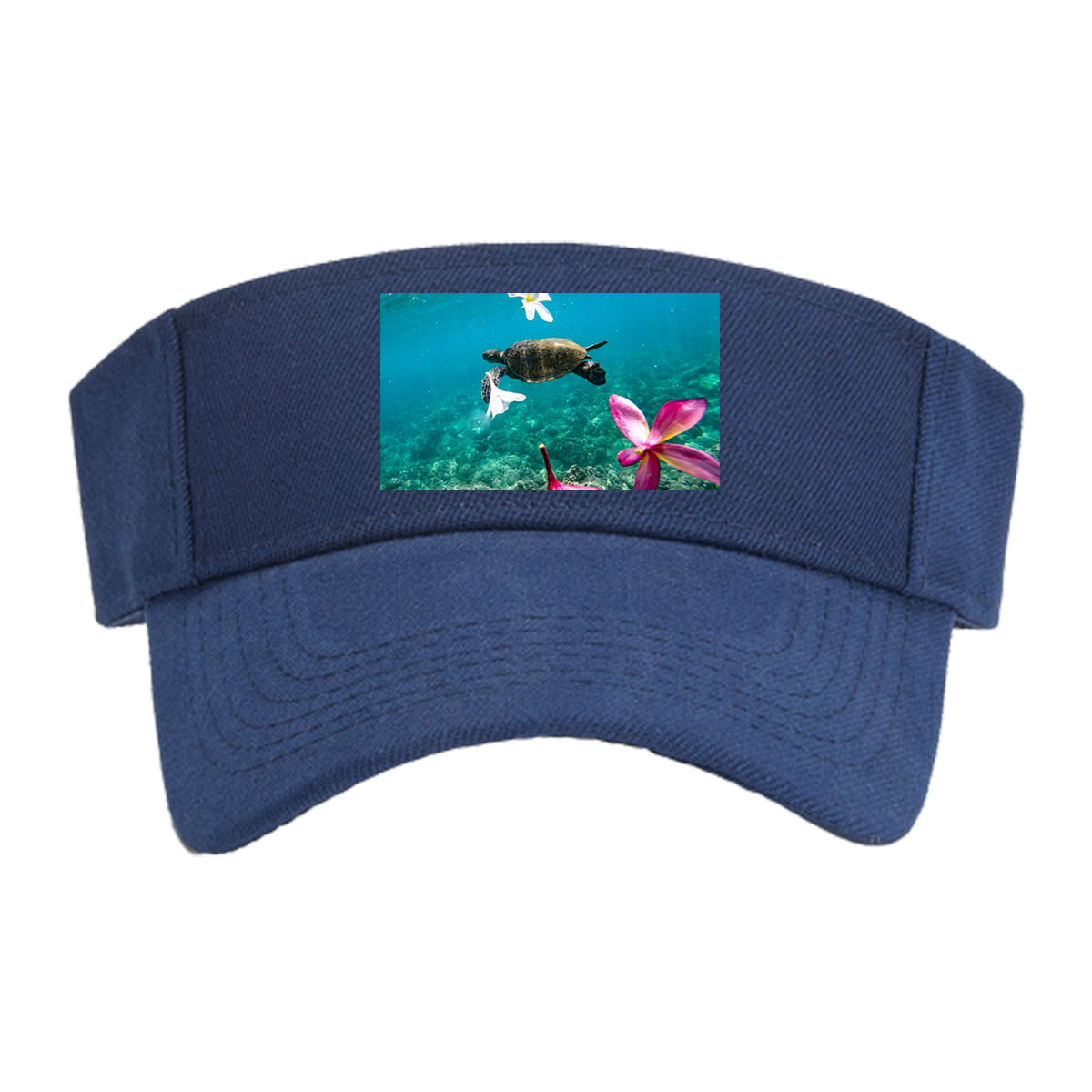 Sea Turtle Swimming Among Floating Flowers Underwater -  Visor cap