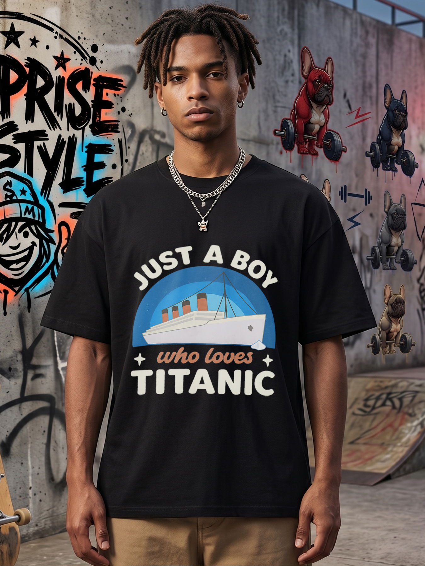 Men's Printed T-Shirt Just a Boy Who Loves Titanic Graphic Design Casual Round Neck Summer Lightweight Breathable Short Sleeve Tee for Titanic Fans and Movie Enthusiasts
