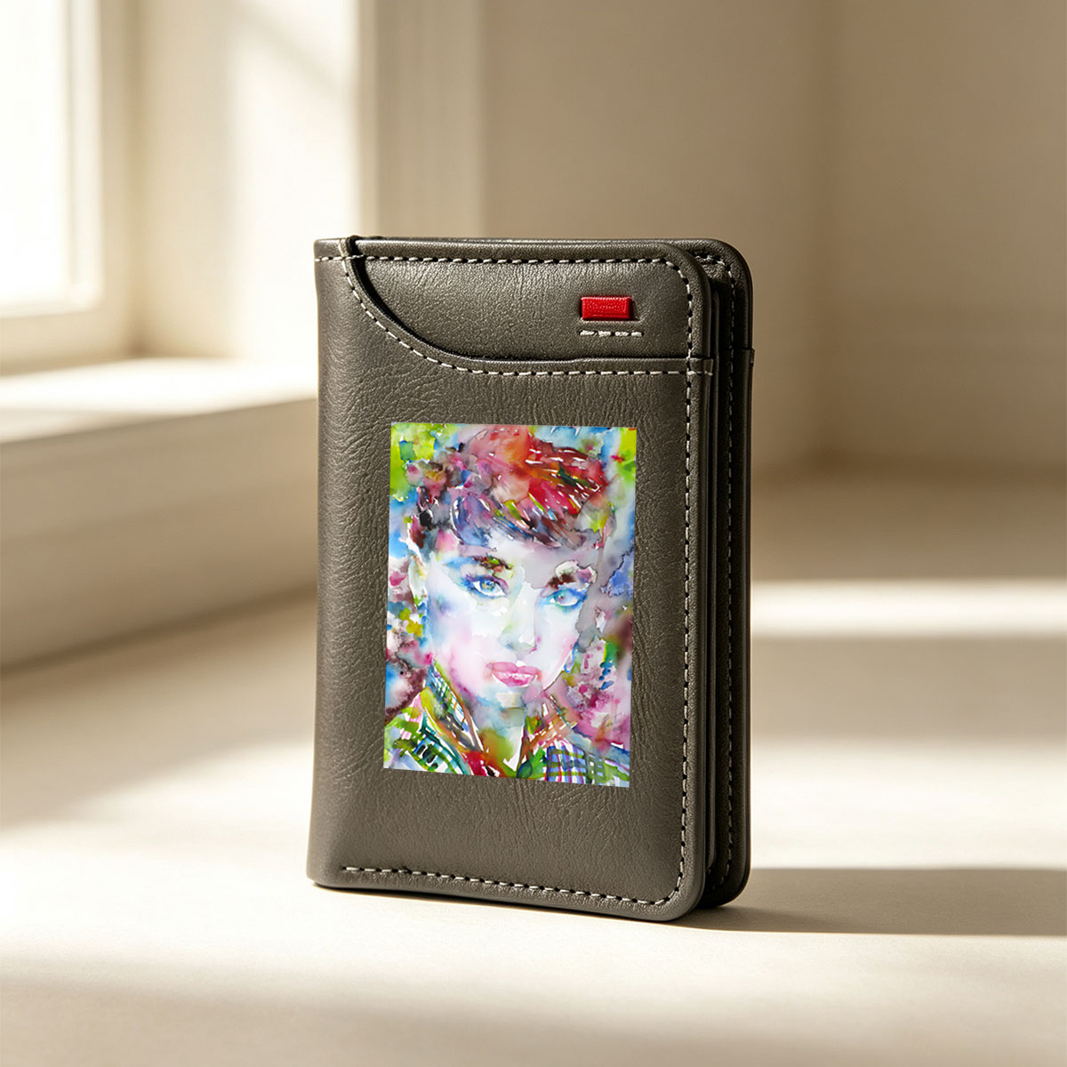 Watercolor Portrait of a Woman with Vibrant Colors and Expressive Eyes - Vertical Style Wallet