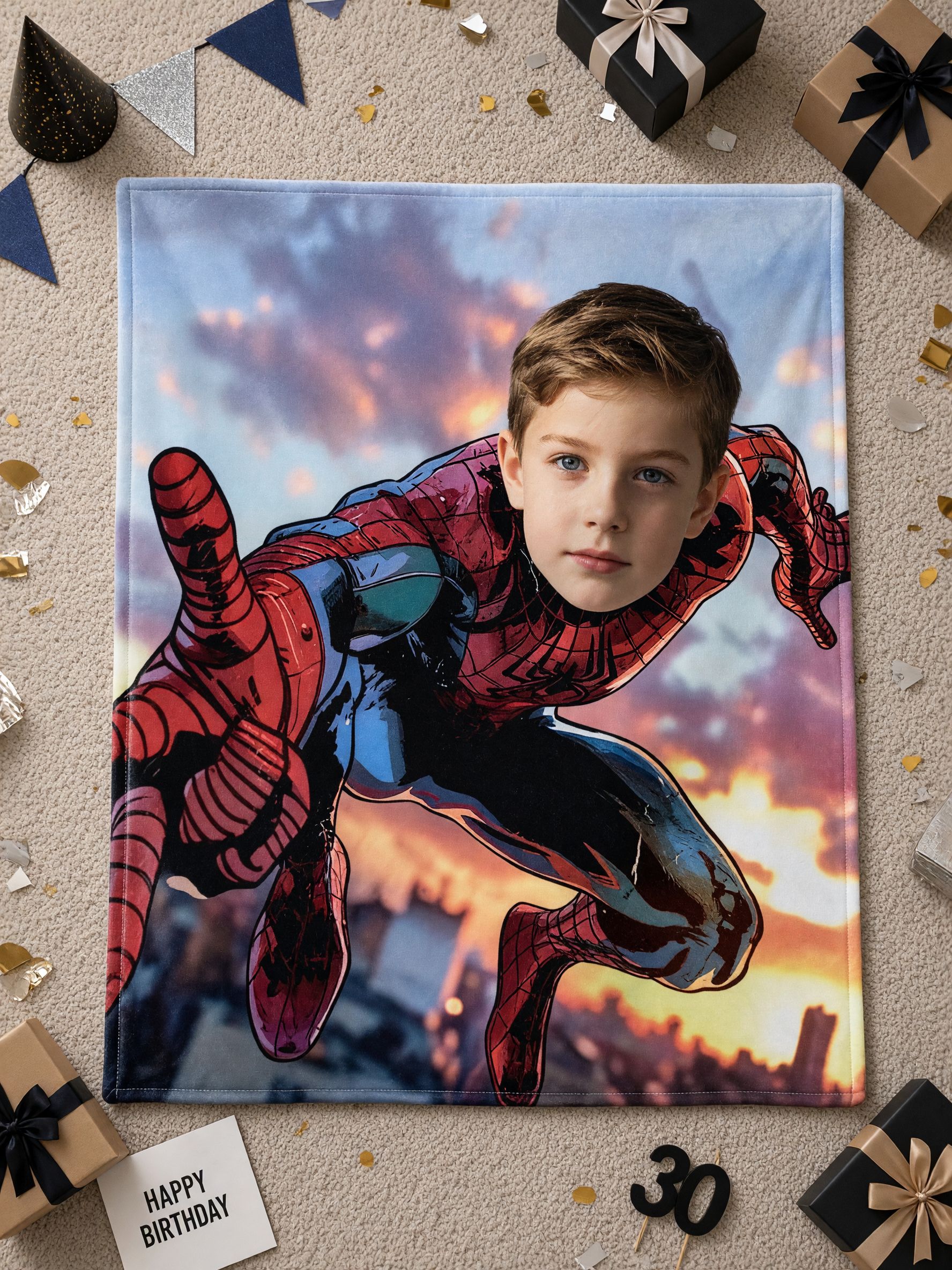 Custom Face Superhero Blanket Personalized Photo Flannel Fleece Throw Skin Friendly Anti Pilling Warm Bed Couch Travel