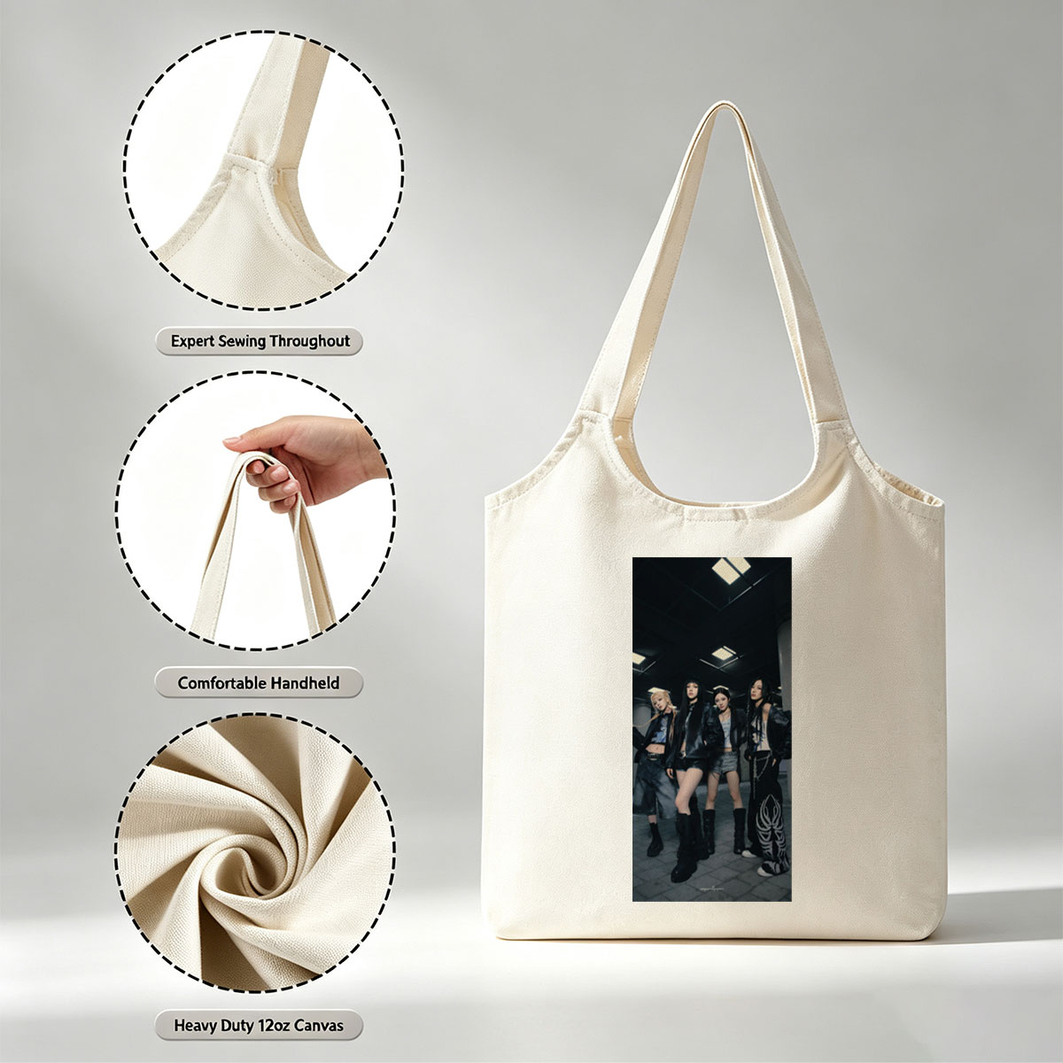 BLACKPINK in Underground Style - Four Members Pose in Edgy Leather Outfits with Bold Fashion Statements - Canvas shoulder bags/