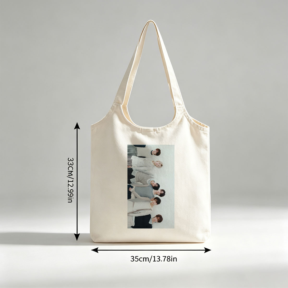 TOMORROW X TOGETHER Members Lying on White Background in Coordinated Outfits - Canvas shoulder bags/