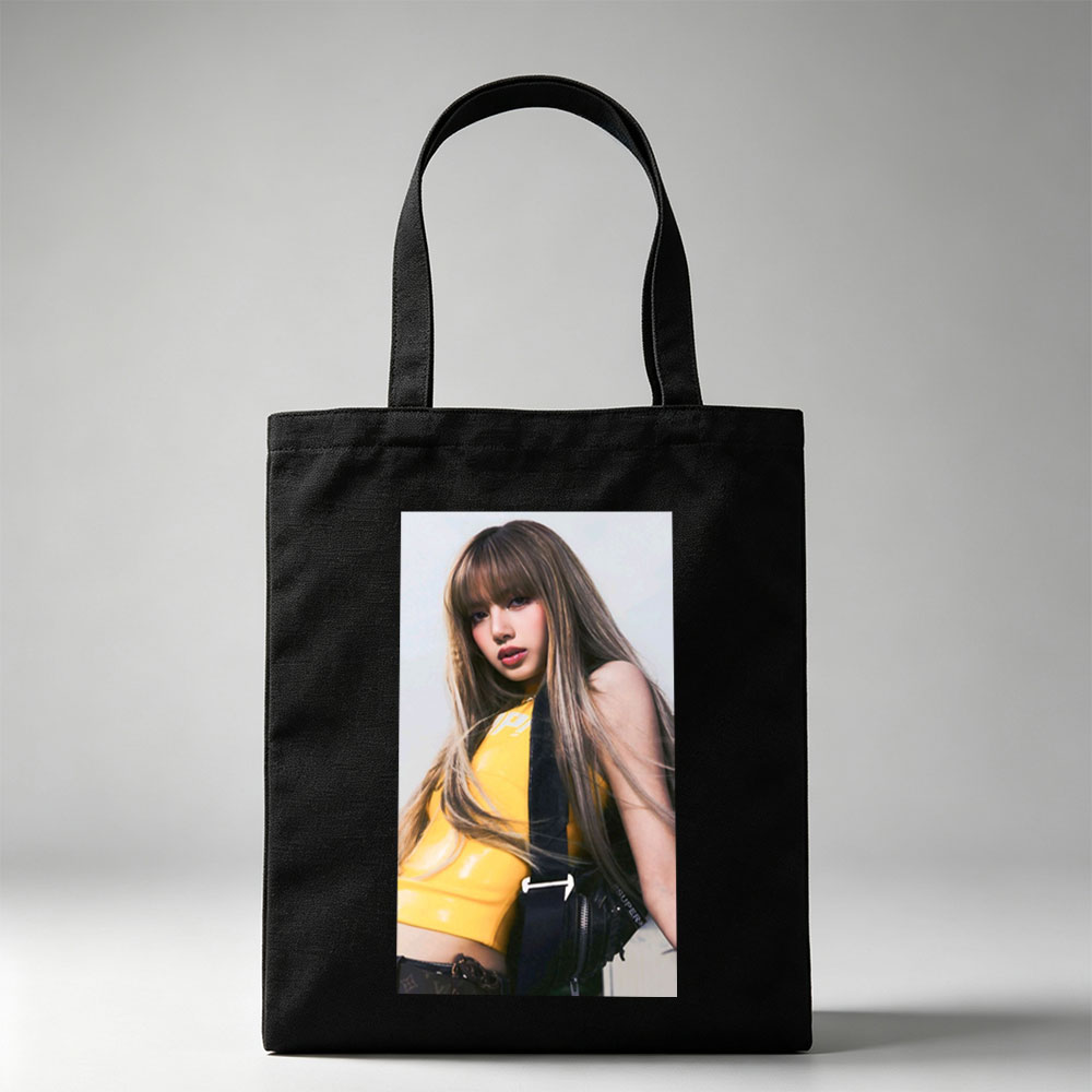 Lisa Blackpink Fashion Shoot in Yellow Crop Top and Black Bag - Canvas tote bags