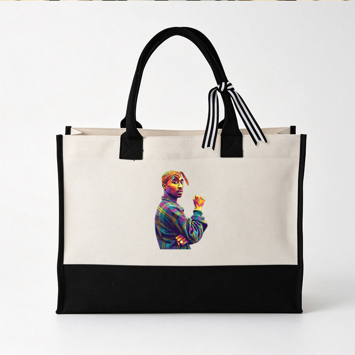Colorful Portrait of a Man in Plaid Shirt and Bandana - Canvas patchwork gift tote bag