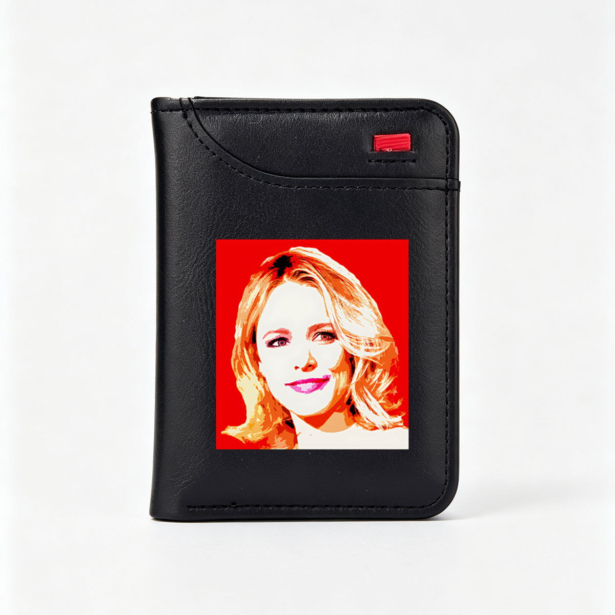 Pop Art Portrait of a Blonde Woman with Red Background - Vertical Style Wallet