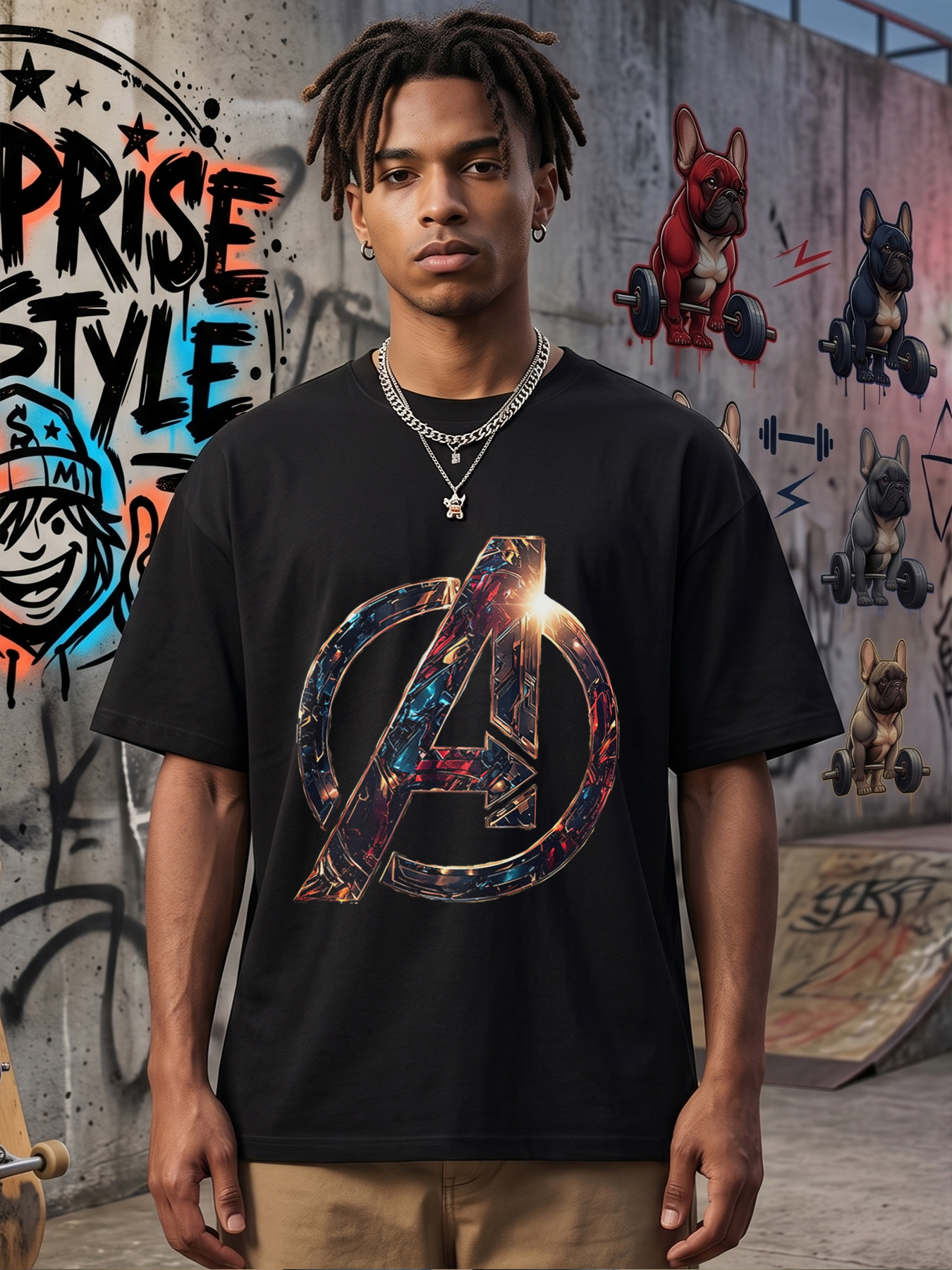 Men's Printed T-Shirt Avengers Logo Design Casual Round Neck Summer Lightweight Breathable Short Sleeve T-Shirt for Fans and Everyday Wear, Perfect for Casual Outings, Parties, and Superhero Enthusiasts