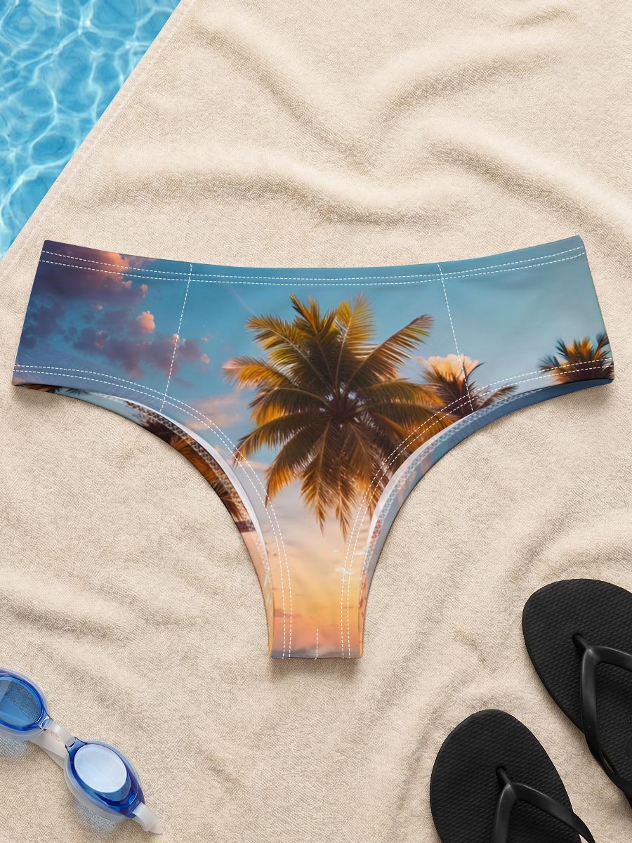 Tropical sunset with palm trees and waves on a sandy beach -  Men's swim trunks