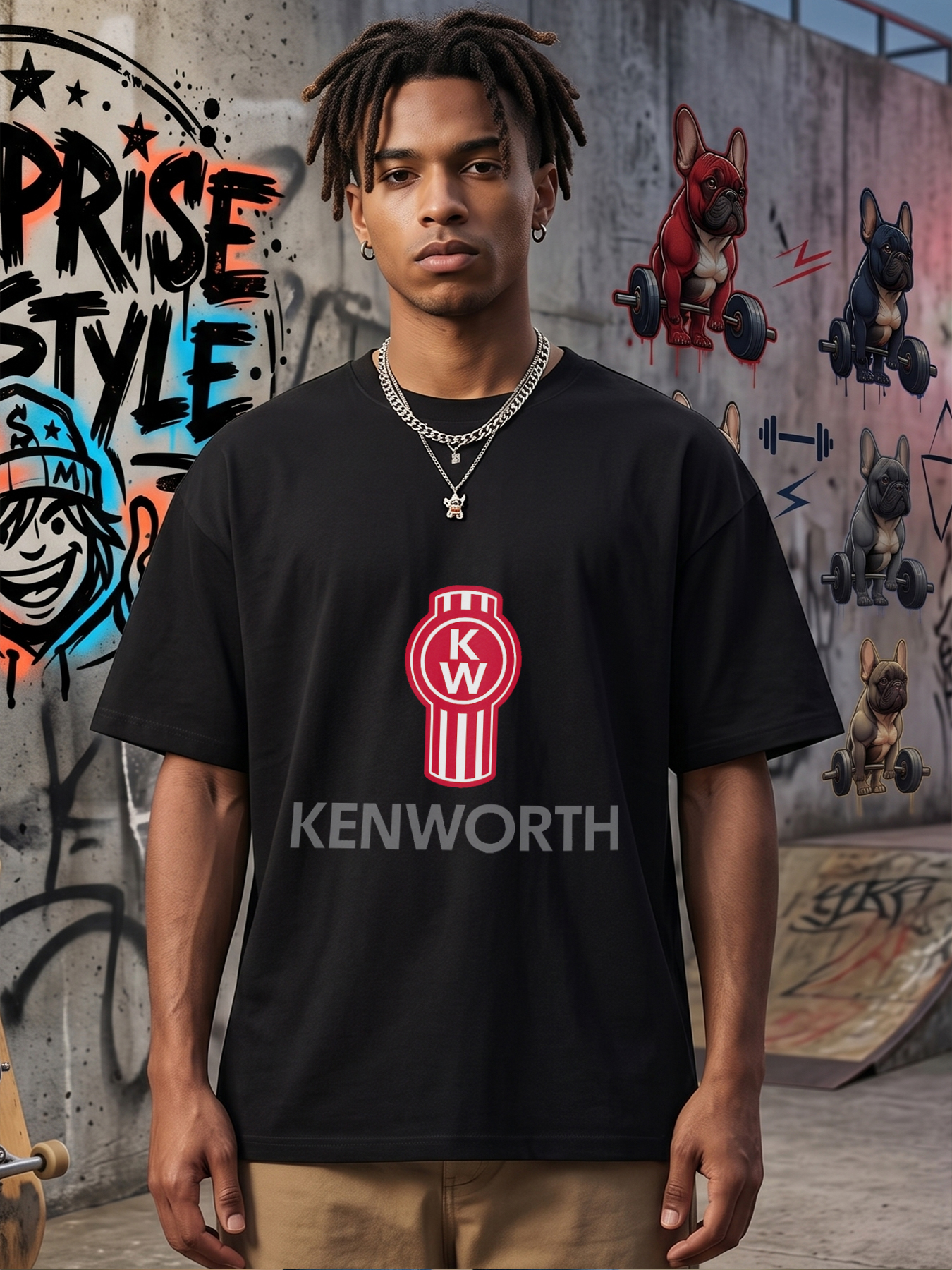 Men's Kenworth Logo Print T-Shirt Red White Graphic Design Casual Round Neck Lightweight Breathable Summer Short Sleeve Tee for Truck Drivers and Automotive Enthusiasts