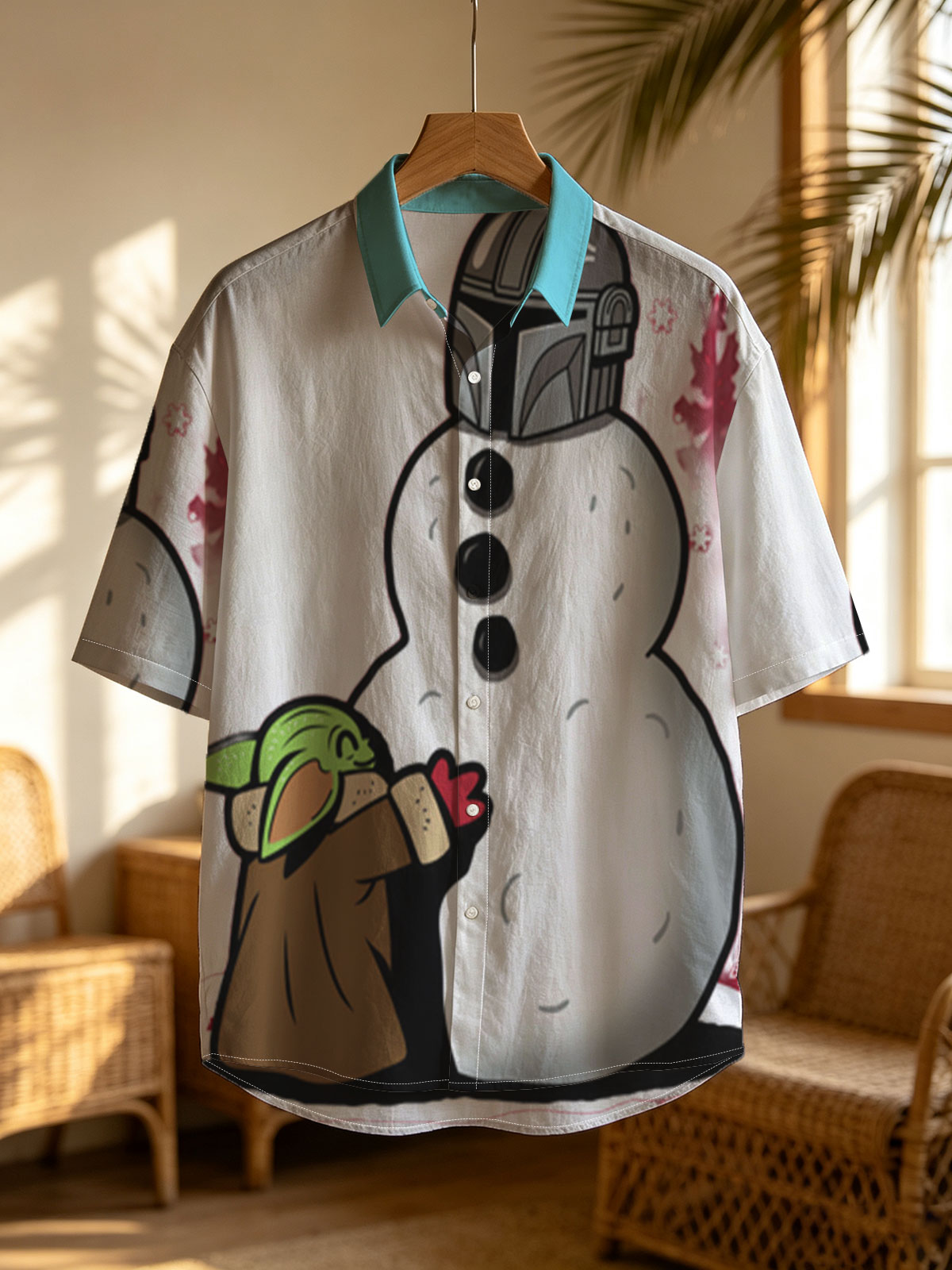 Baby Yoda Builds a Snowman with Mandalorian Helmet -  Shirt