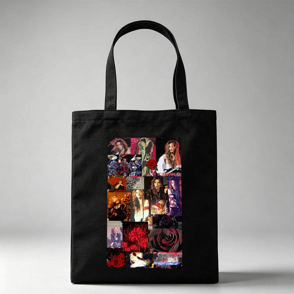 X Japan Band Members in Dramatic Performance and Artistic Portraits Featuring Red Roses and Gothic Imagery - Canvas tote bags