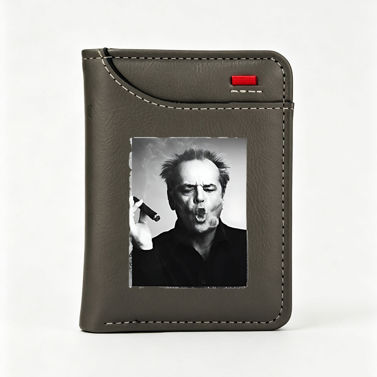 Jack Nicholson smoking a cigar, intense expression, black and white portrait - Vertical Style Wallet