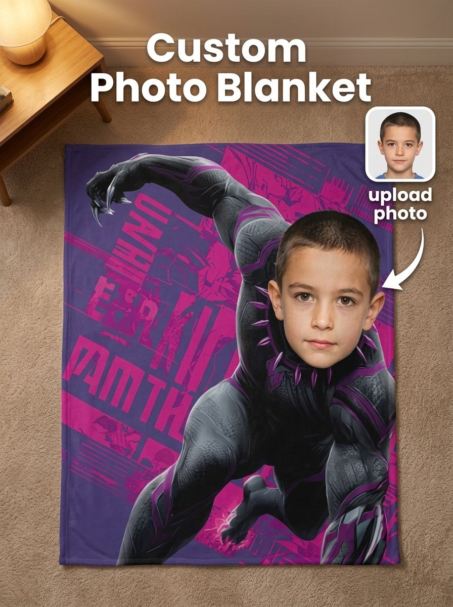 Personalized Superhero Photo Flannel Throw Blanket Custom Face Portrait Plush Fleece Blanket for Kids and Adults