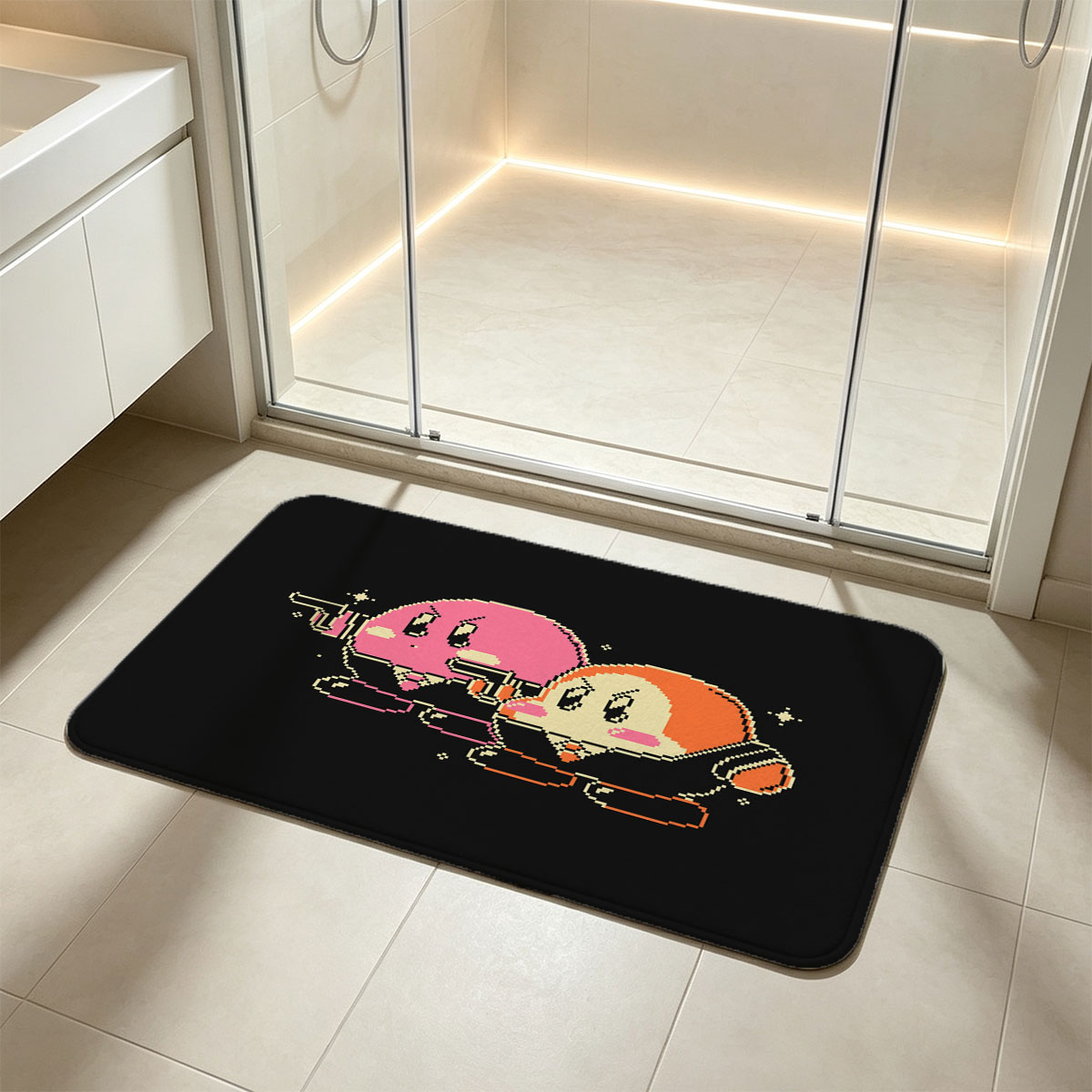 Kirby and Waddle Dee in Pixel Art Style - Flannel floor mat