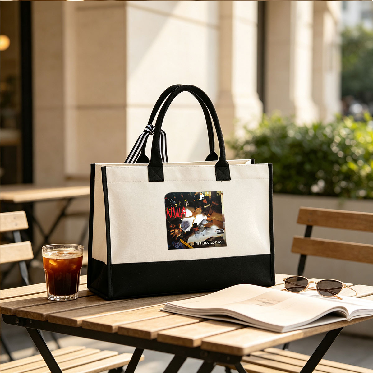 N.W.A - Niggaz4Life: Rap Group, Police, Crime Scene, Parental Advisory - Canvas patchwork gift tote bag