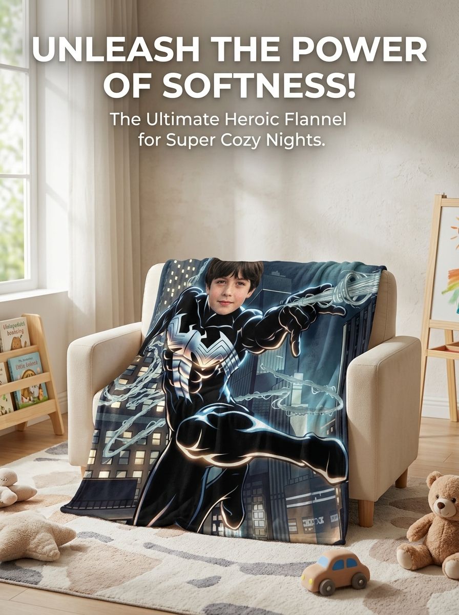 Personalized Superhero Photo Face Flannel Blanket Custom Cozy Bedding Throw Fleece Gift for Kids and Teens