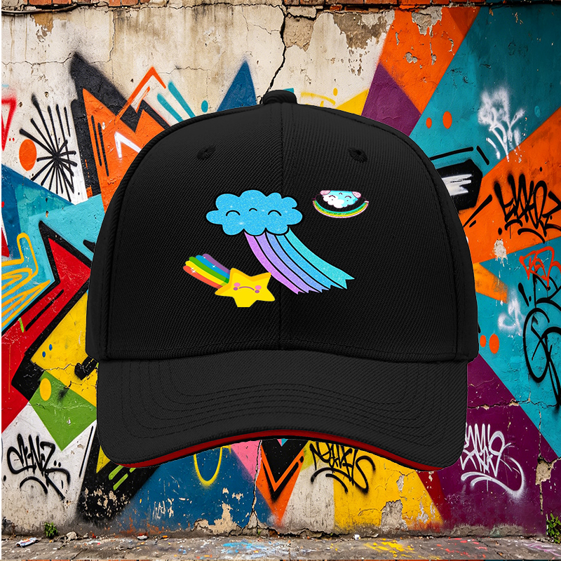 Unisex Classic Sandwich Hat with Rainbow Star and Cloud Print - Perfect for Casual Outings, Outdoor Activities, and Everyday Wear - Ideal for Adults and Teens Seeking Fun, Colorful Headwear