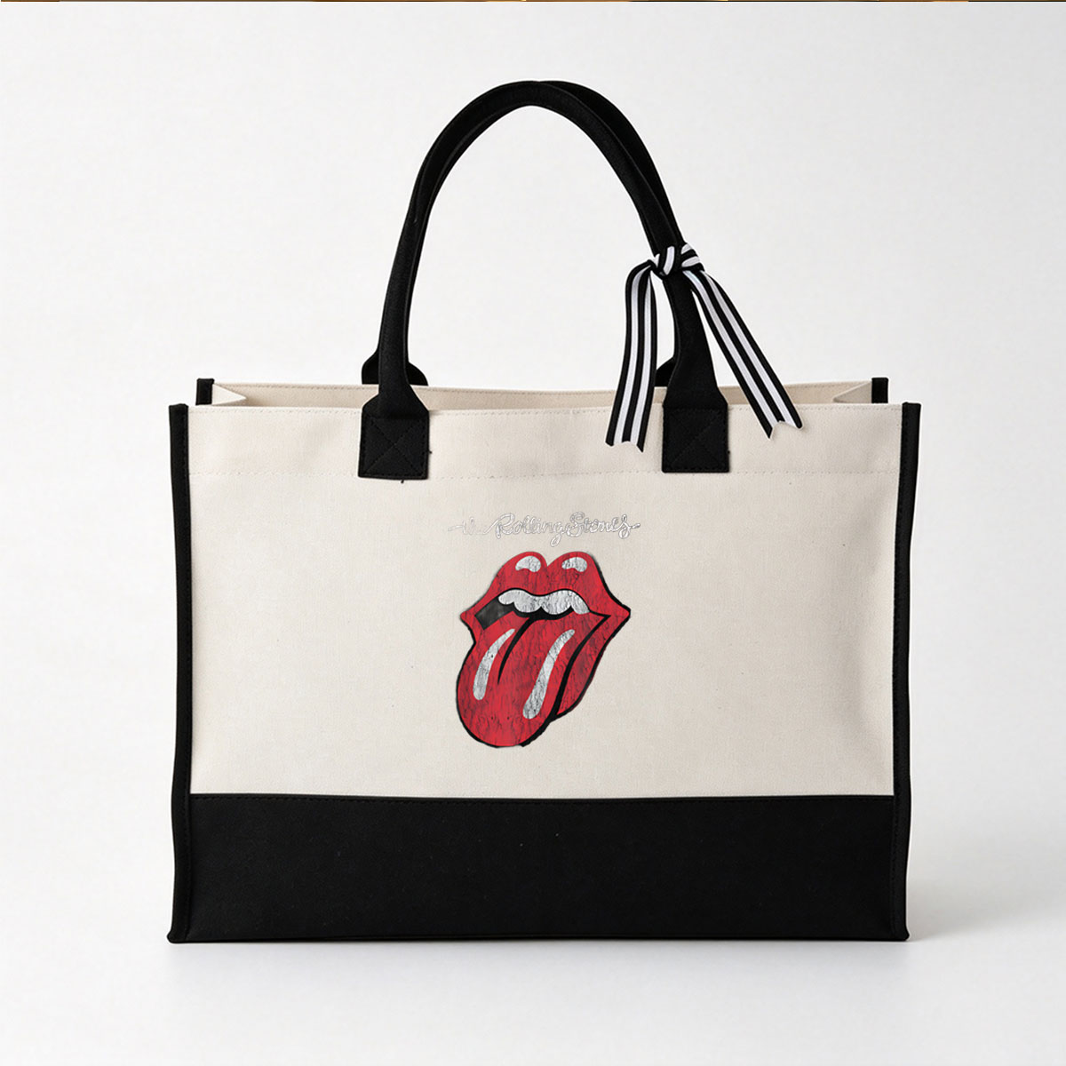 The Rolling Stones - Iconic Lips and Tongue Logo - Canvas patchwork gift tote bag
