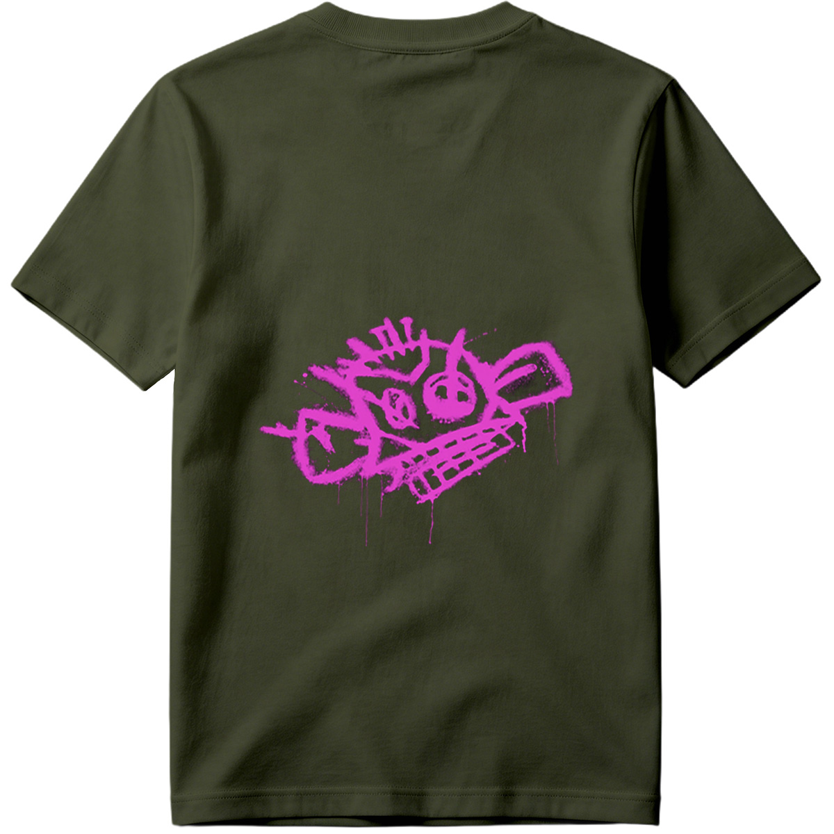 Graffiti-style pink skull with crown and crossbones on black background - Tee