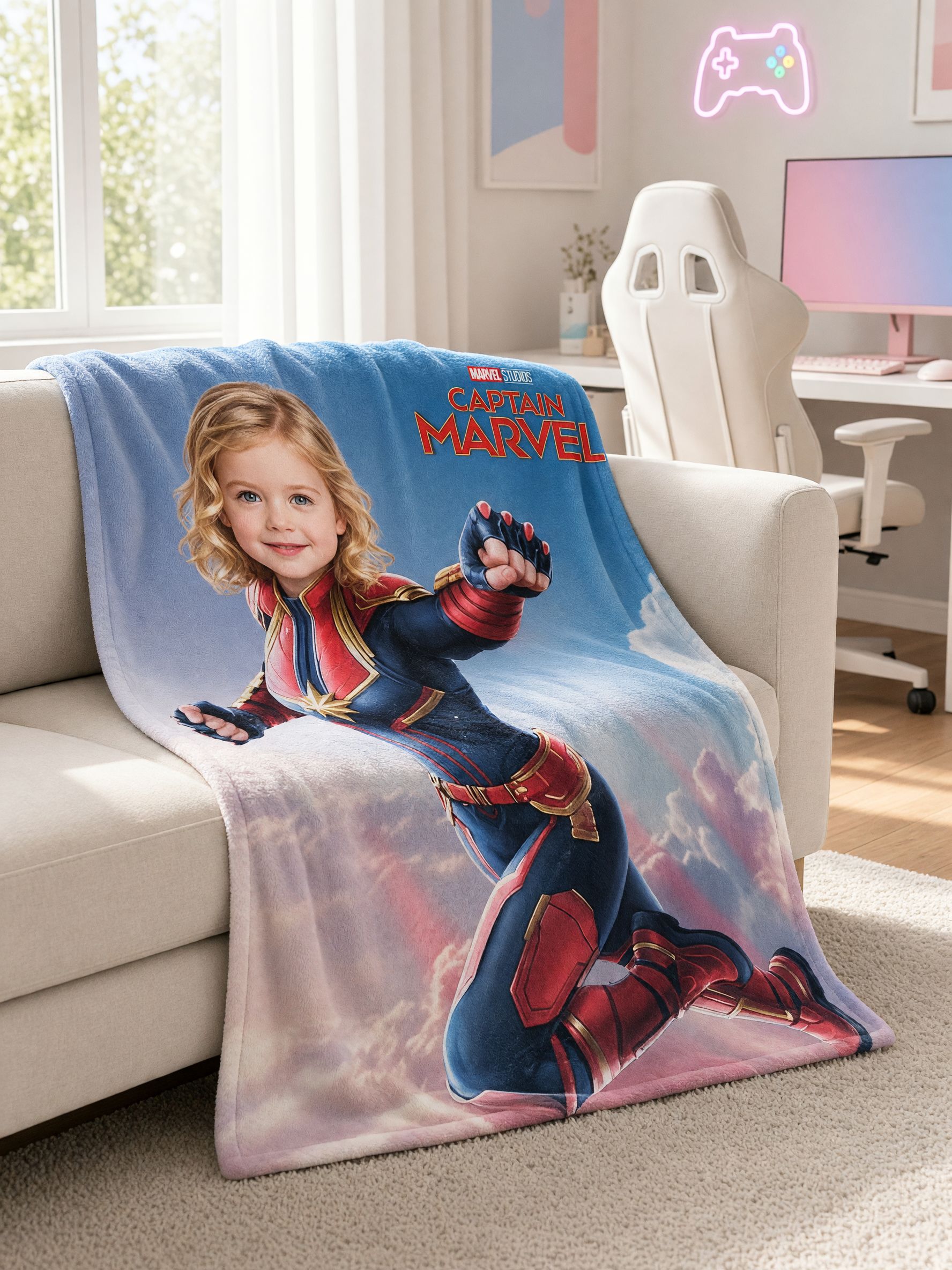 Custom Face Blanket Personalized Superhero Flannel Throw Lightweight Plush Bed Blanket Ideal Personalized Gift