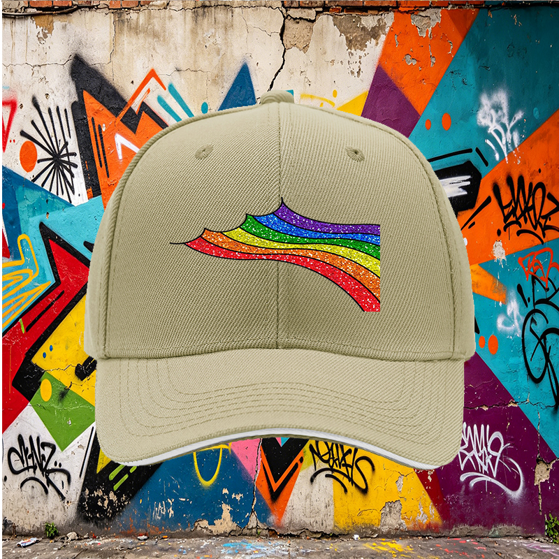 Unisex Classic Sandwich Hat with Glitter Rainbow Print Design | Lightweight Sun Protection Cap for Outdoor Activities, Beach, Travel, and Pride Events | Suitable for Adults Seeking Stylish and Comfortable Headwear