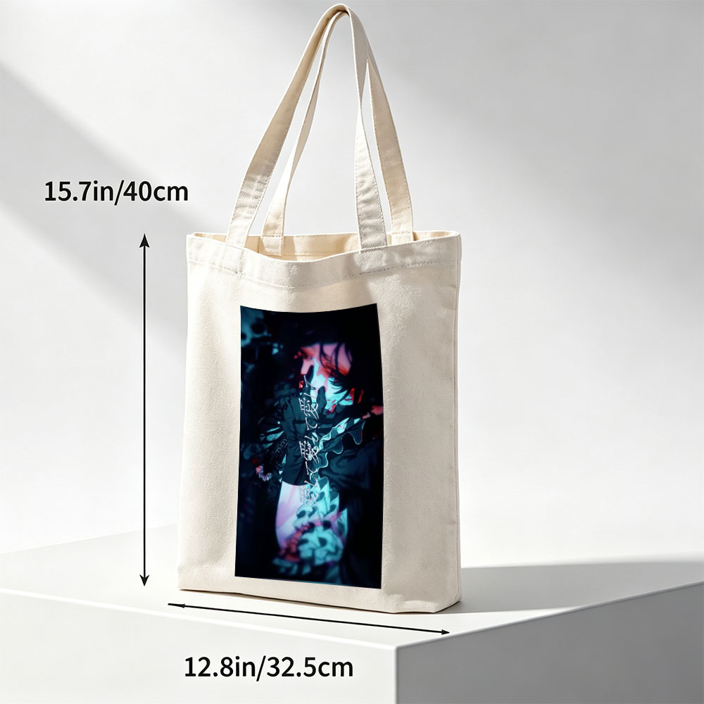 Mitsuru Kirijo in Dark Fantasy Scene with Glowing Text and Dramatic Lighting - Canvas tote bags