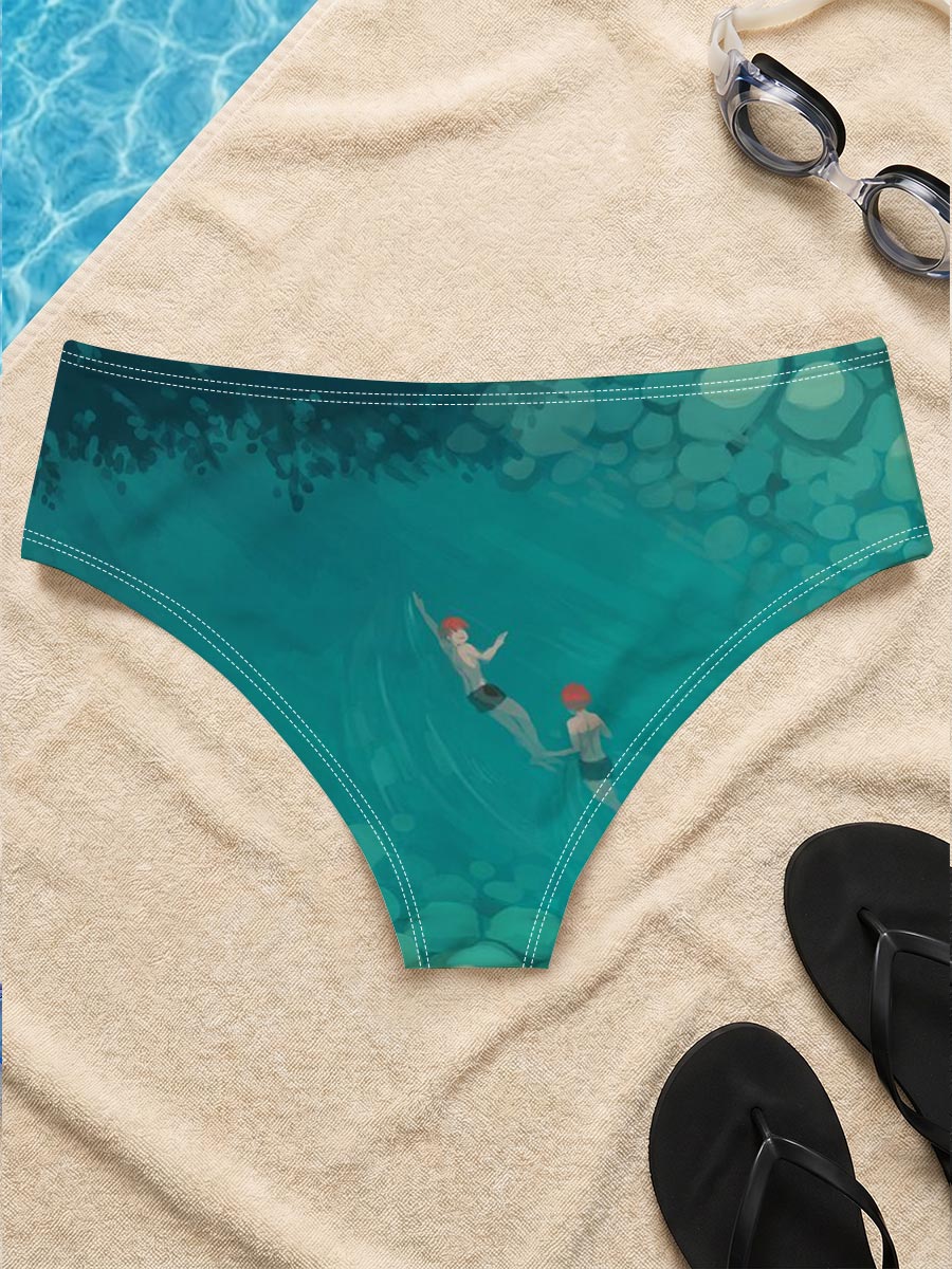 Two swimmers glide through a serene, rocky underwater tunnel. -  Men's swim trunks