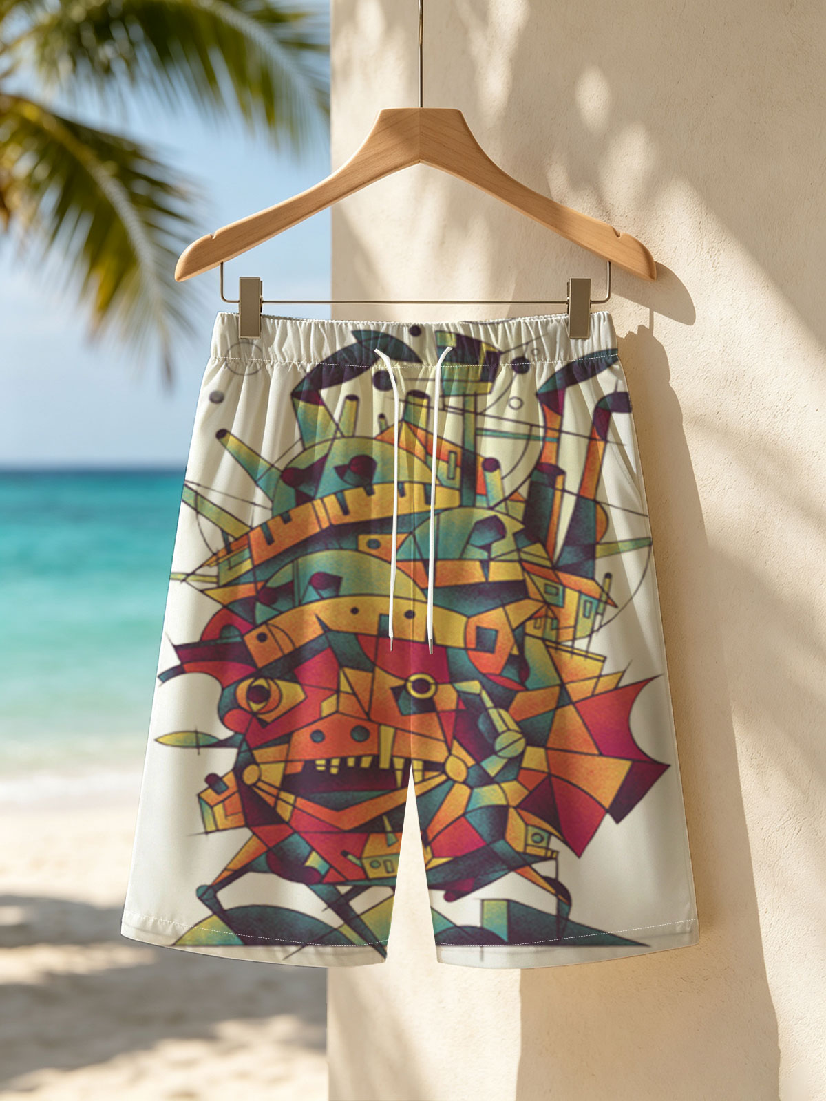 Abstract Mechanical Monster with Vibrant Geometric Design -  Beach shorts