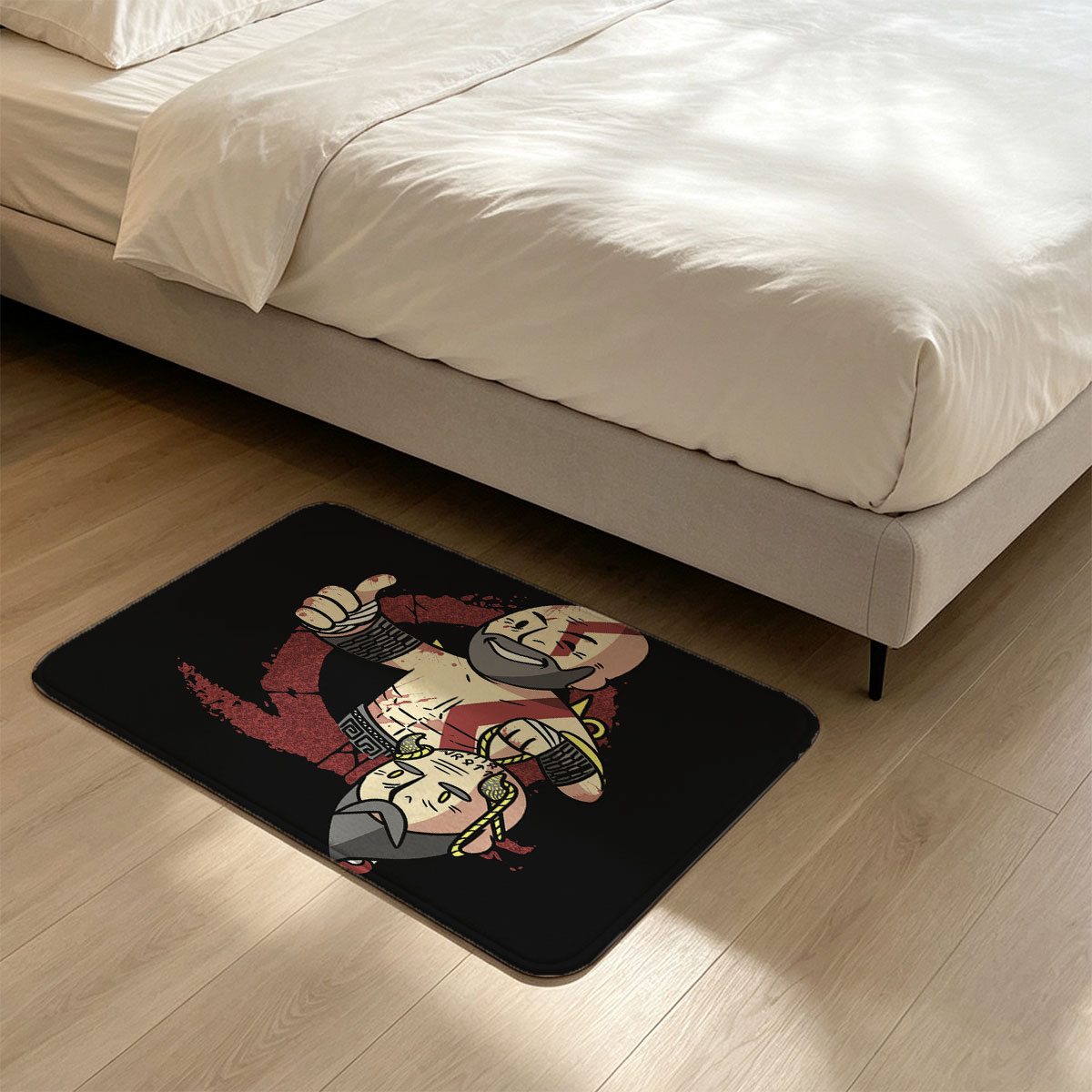 Kratos and Ares in Chibi Style, Mythological Warriors with Bold Expressions - Flannel floor mat
