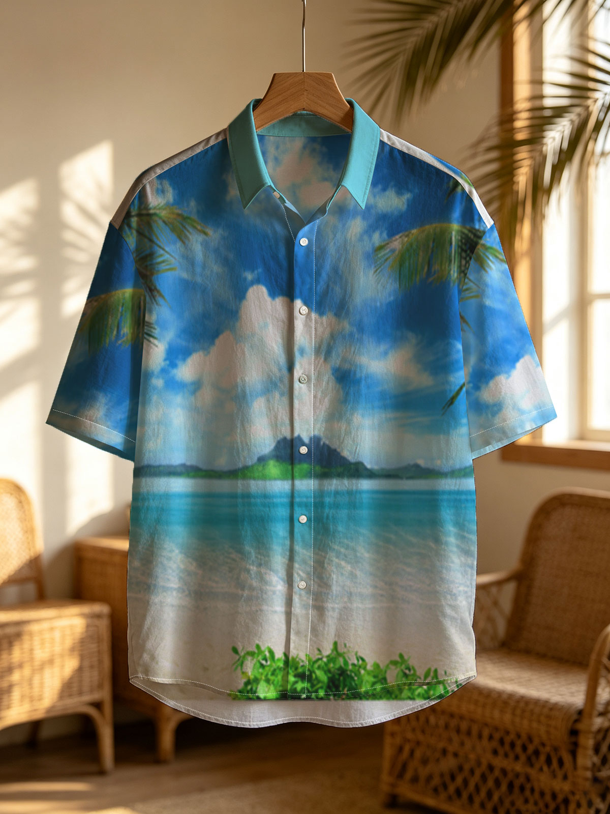 Tropical Beach with Crystal Clear Water and Lush Greenery -  Shirt