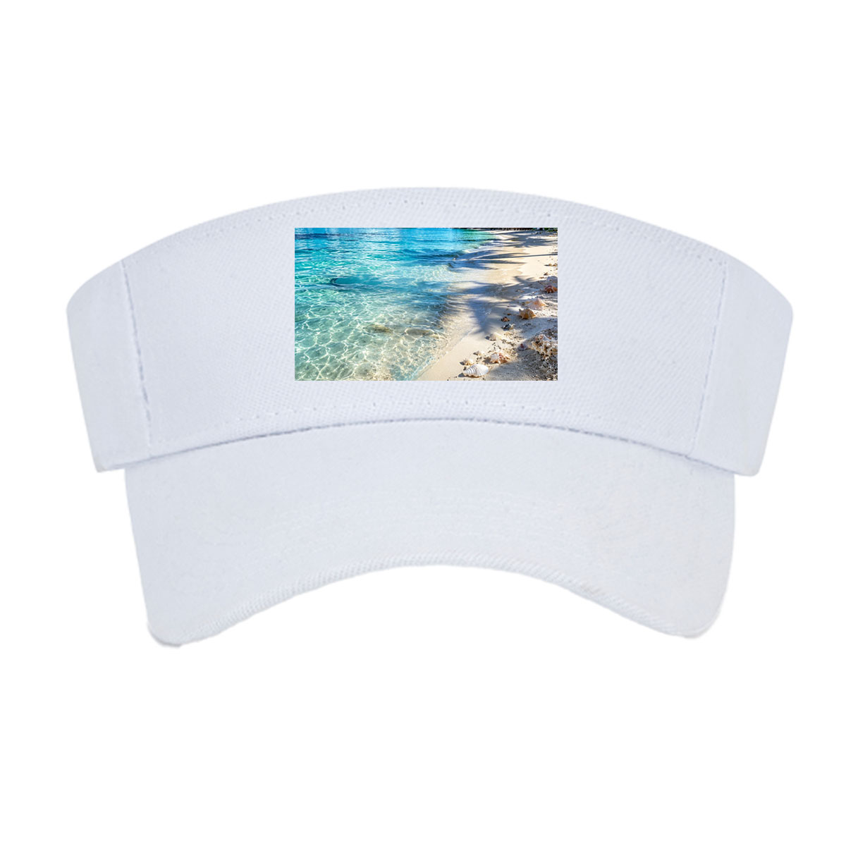 Tropical Beach with Clear Water, Shells, and Palm Trees -  Visor cap