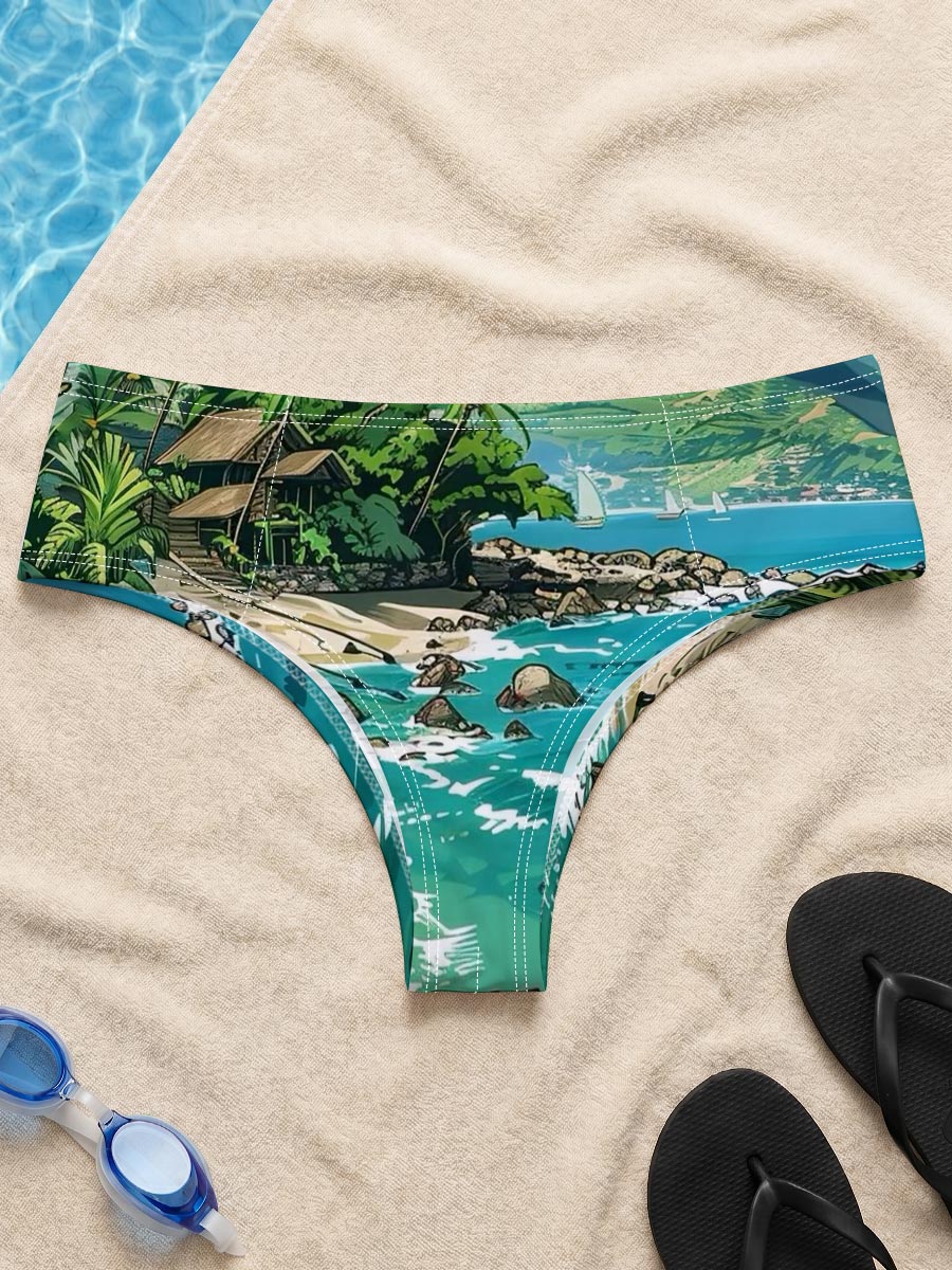 Tropical Beach with Lush Palm Trees and Crystal Clear Waters -  Men's swim trunks