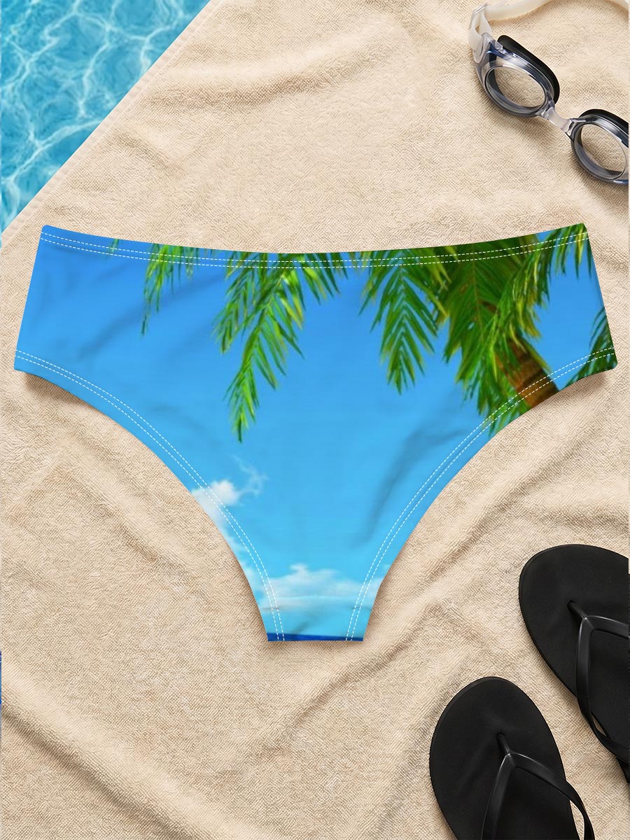 Tropical Beach with Palm Tree and Clear Blue Sky -  Men's swim trunks