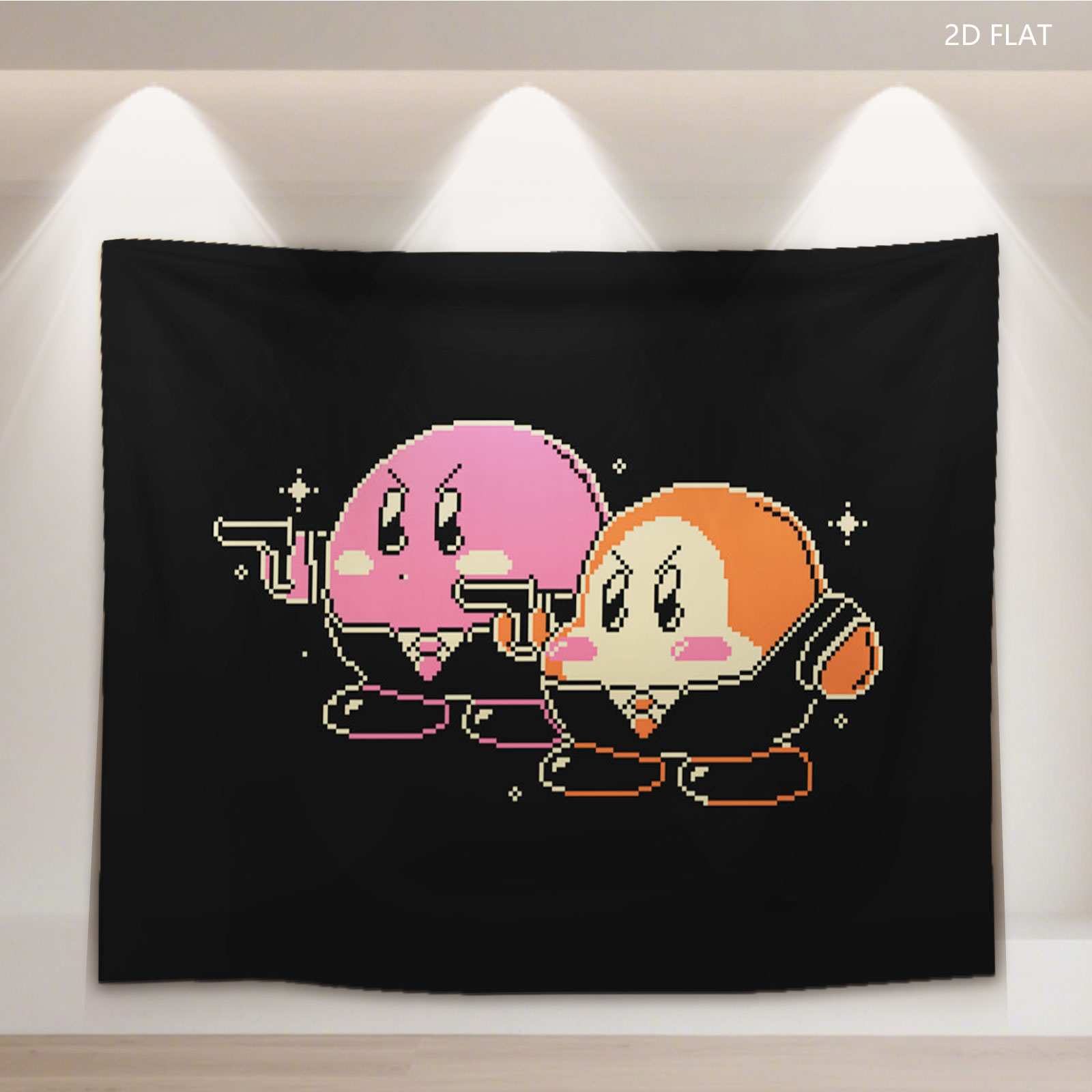 Kirby and Waddle Dee in Pixel Art Style - Tapestry
