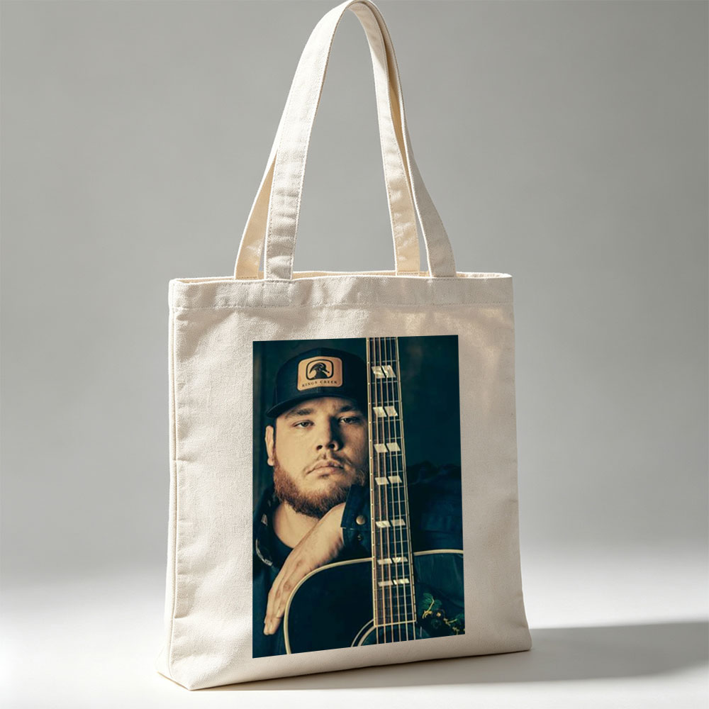 Luke Combs Holding Acoustic Guitar in Studio Portrait - Canvas tote bags