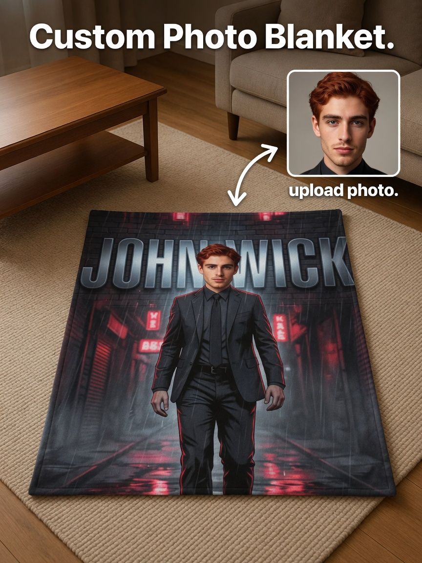 Custom Face Photo Flannel Throw Blanket Personalized Action Movie Style Ultra Soft Velvet Bed Blanket Ideal Custom Gift