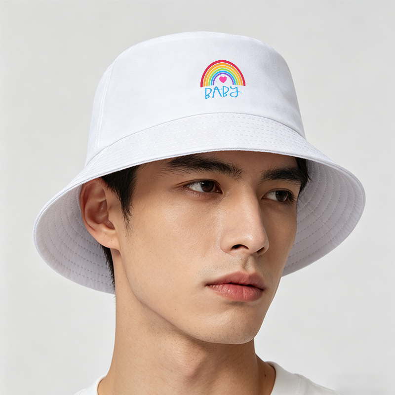 Unisex Rainbow Heart Baby Print Bucket Hat for Men Women - Classic Adjustable Sun Protection Cap for Outdoor Activities, Travel, Beach, Casual Wear - Perfect for Youth and Trendy Adults