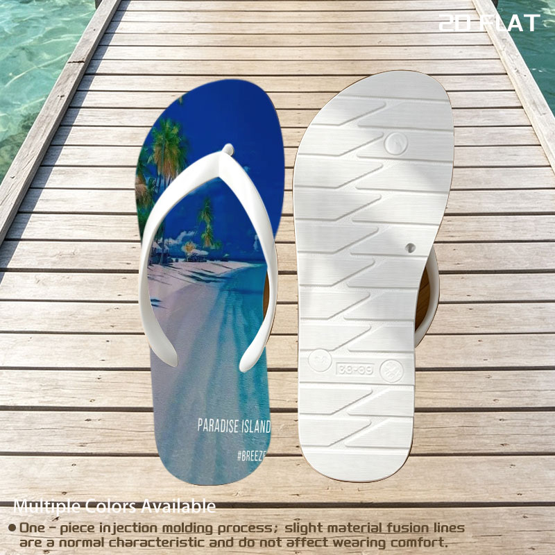 Serene beach with palm trees and turquoise waters under a clear blue sky. -  flip-flops