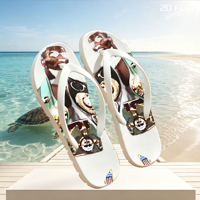 Mike Tyson in Boxing Glory with Championship Belts -  flip-flops