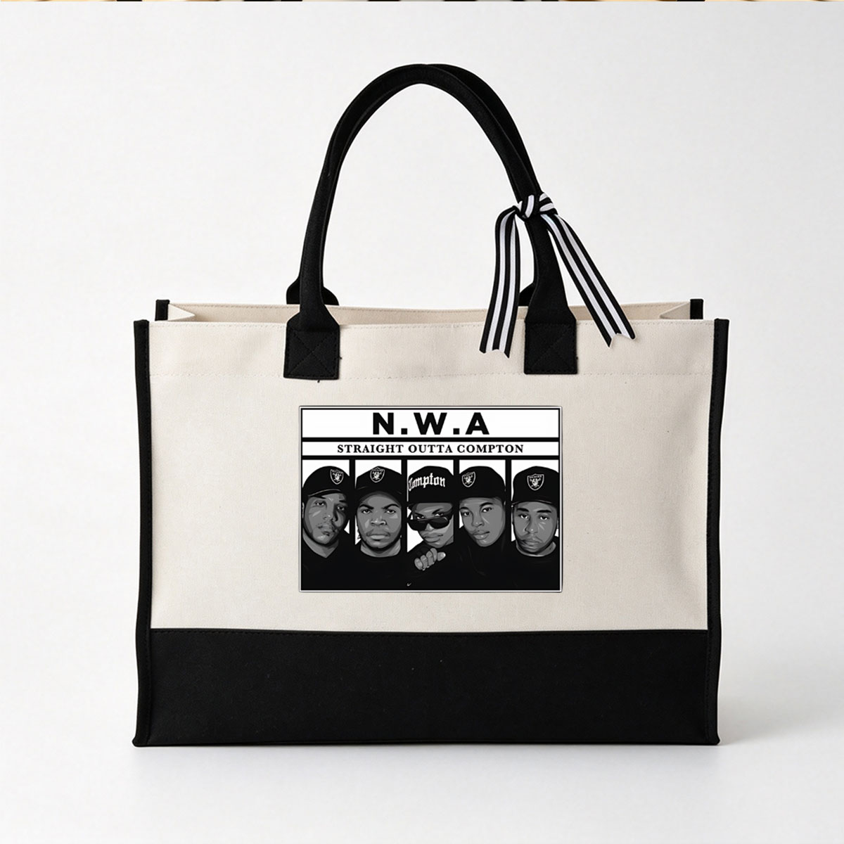 N.W.A - Straight Outta Compton: Ice Cube, Dr. Dre, Eazy-E, MC Ren, DJ Yella - Canvas patchwork gift tote bag